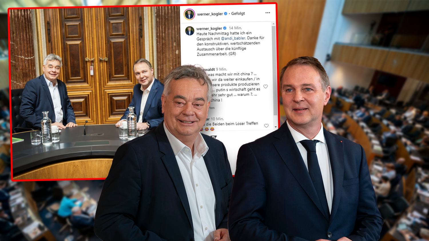 SPÖ-Chef Andreas Babler und Grüne-Chef Werner Kogler trafen sich am Donnerstag zum Gespräch. Ein Foto zeigt nun, wie der geheime Termin ablief.