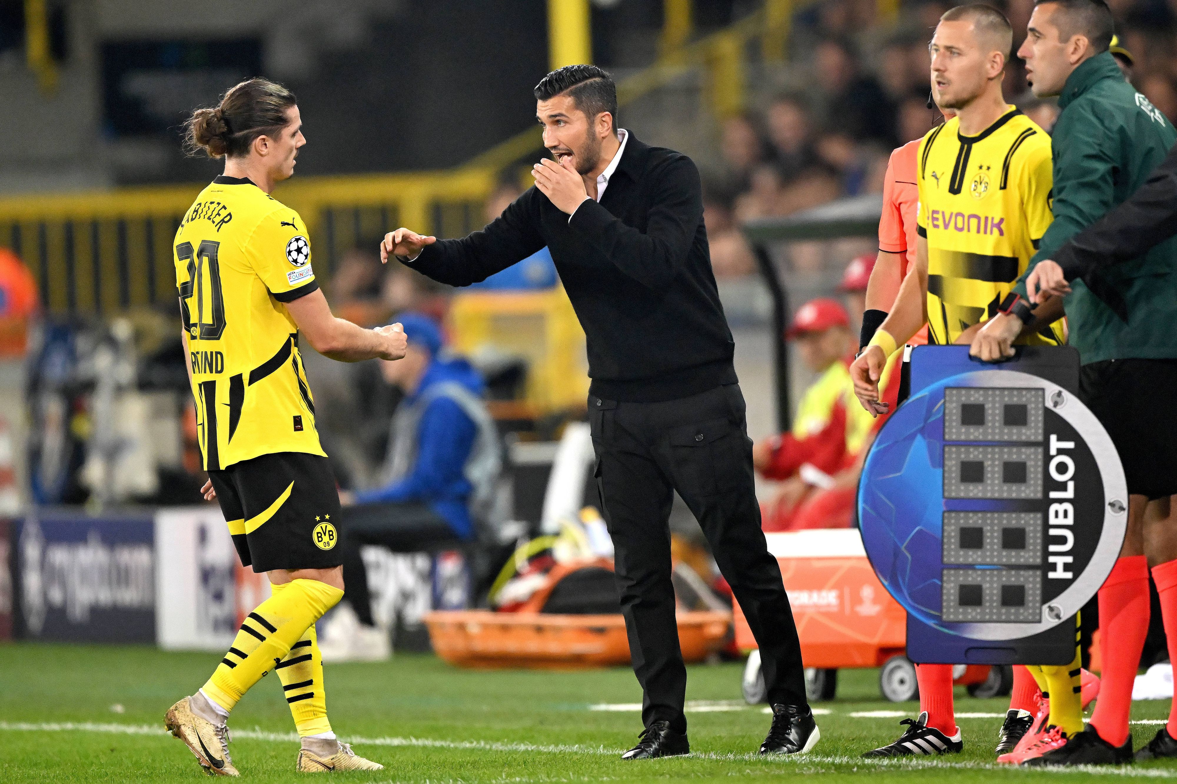 Dortmund-Legionär Marcel Sabitzer musste seinem Coach Nuri Sahin eine Nachricht schreiben. 