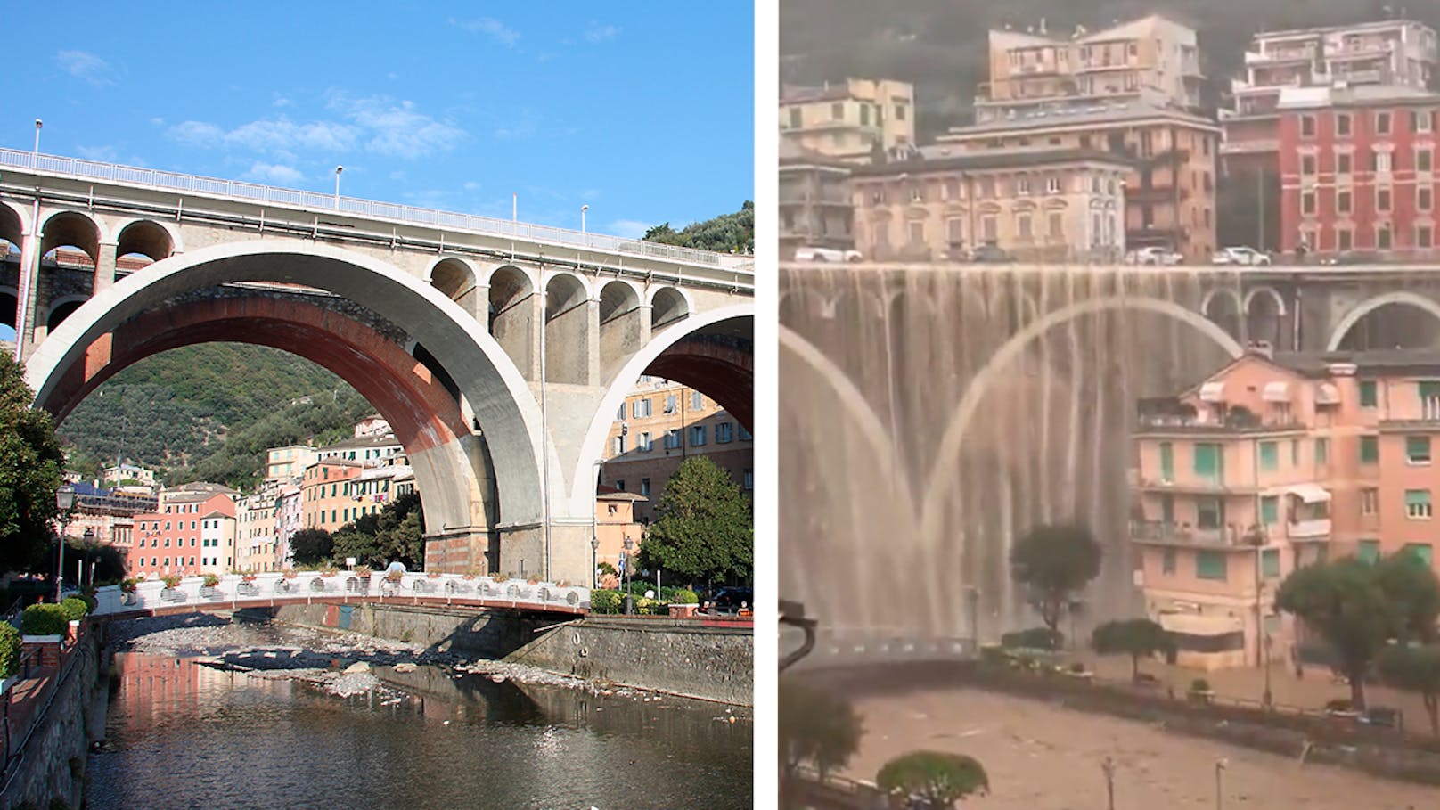 Straßenbrücke wird in Italien zu riesigem Wasserfall