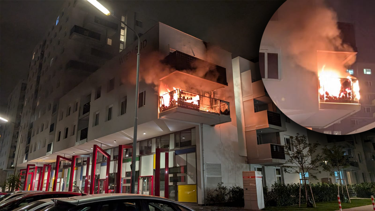 Feuerwehr-Einsatz in der Donaustadt. Auf einem Balkon brannte es lichterloh.