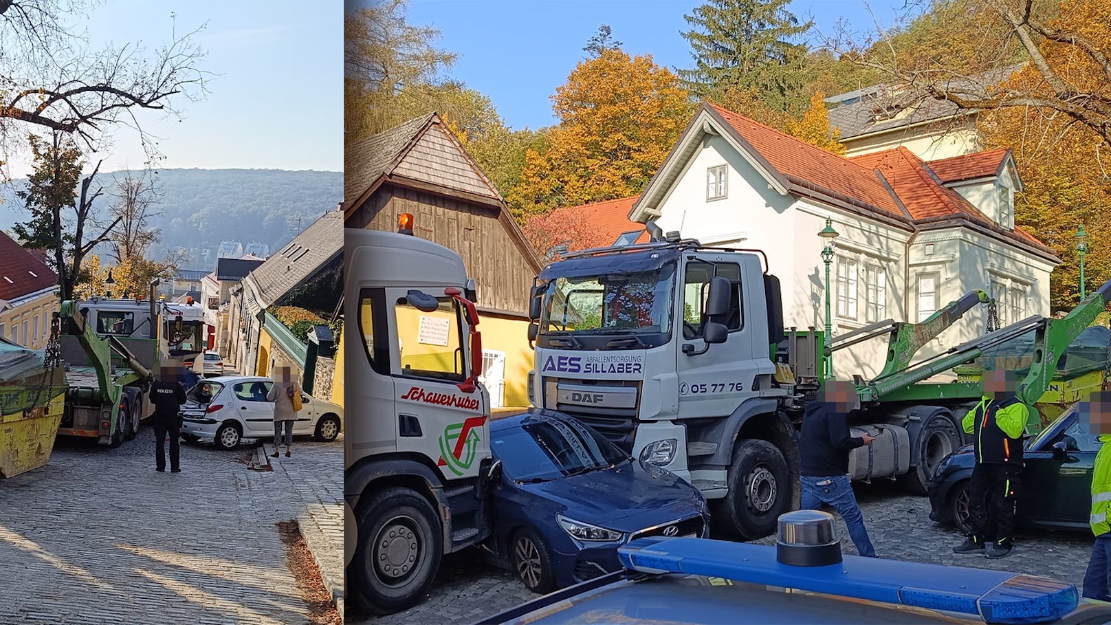 Lkw rutscht ab! Folgenreicher Unfall in Nobel-Viertel