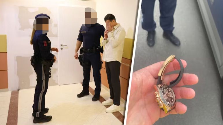 Der Angeklagte vor Gericht, die besagte Rolex wurde beim Raubversuch beschädigt.