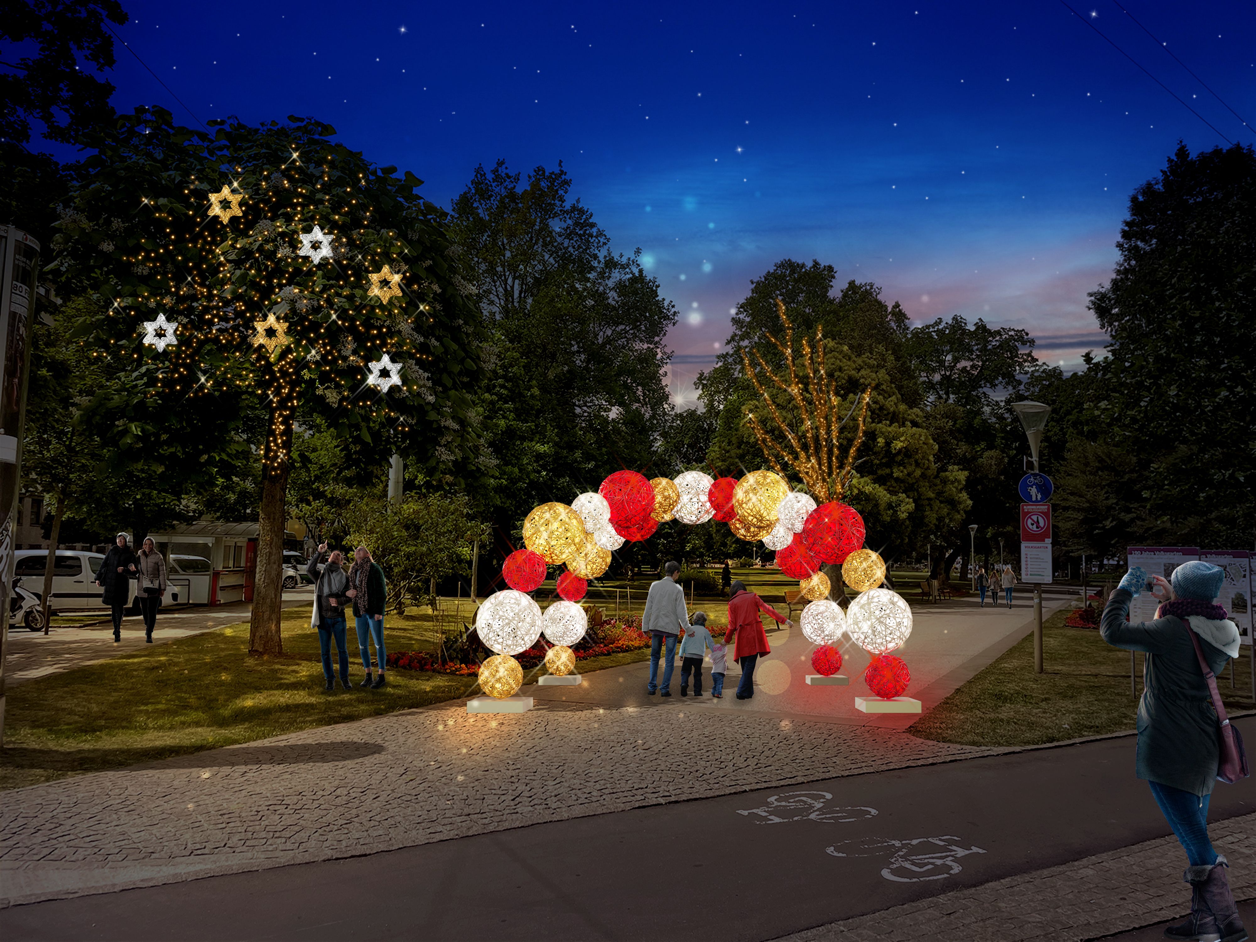 Dieser neue Lichtbogen wird künftig erstrahlen. Er steht am Eingang zum Hauptbahnhof.