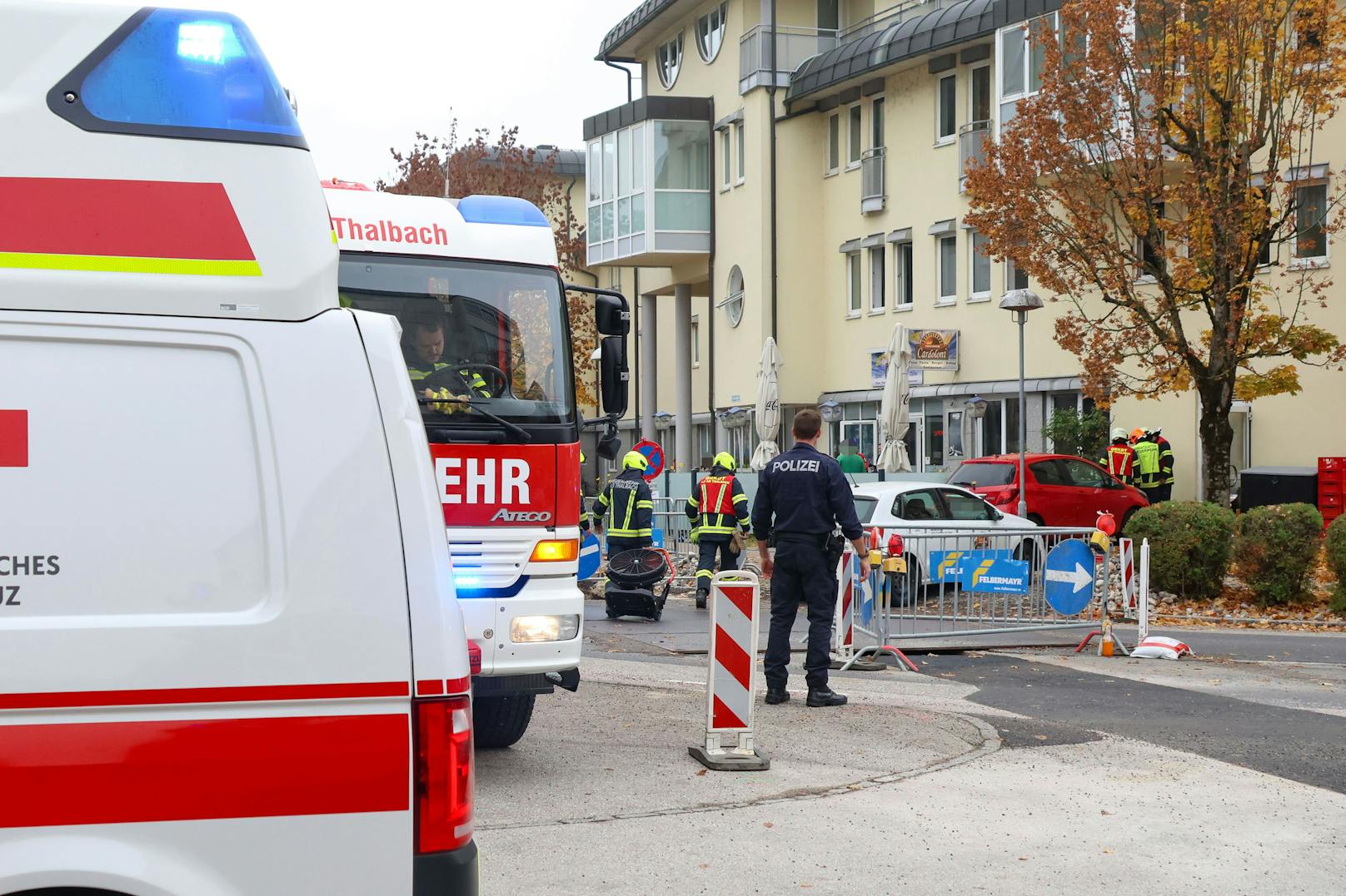 In Thalheim bei Wels brach in einer Pizzeria Feuer aus. Zwei Barbershop-Mitarbeiter löschten den Brand.