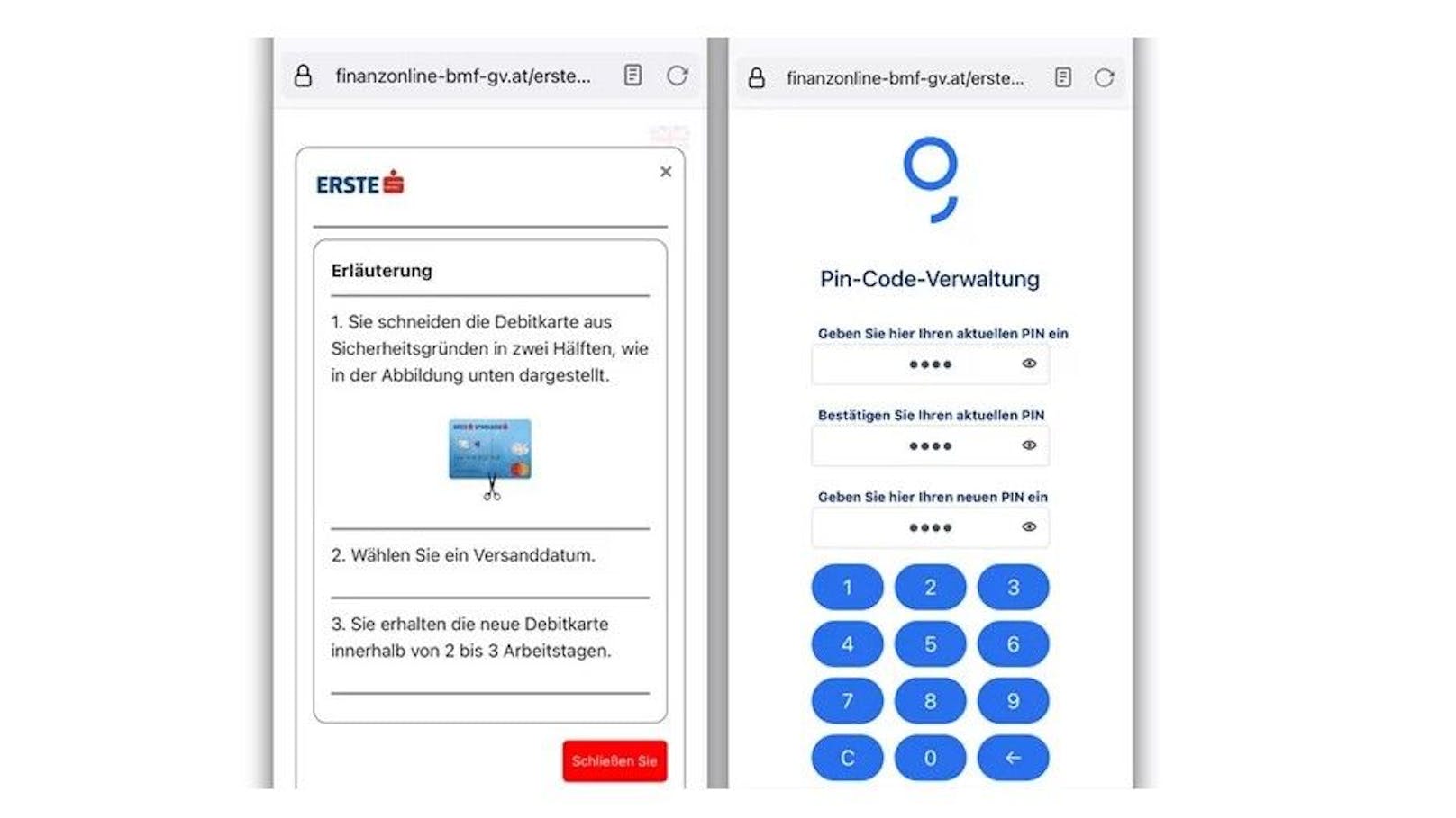 Dann soll man sogar den eigenen Karten-Code eintippen.