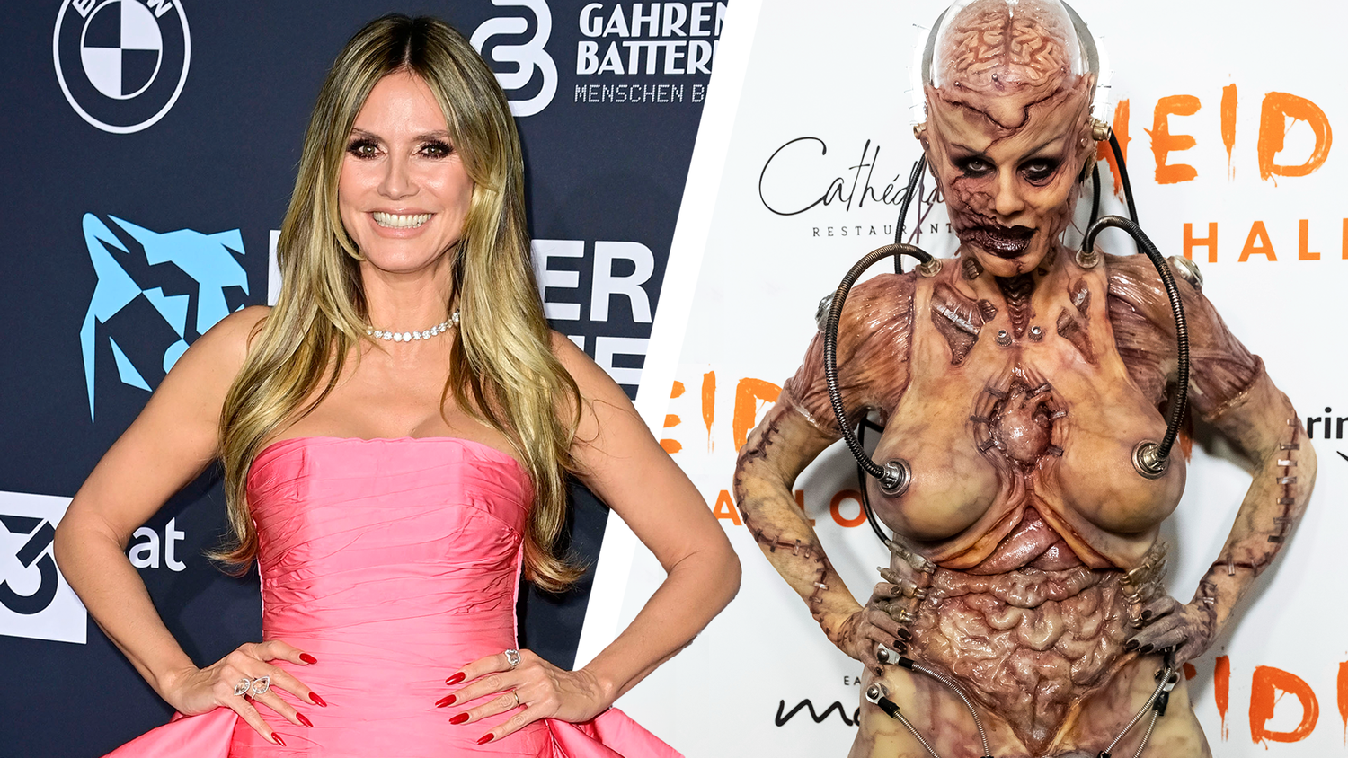 Jedes Jahr gibt Heidi Klum für ihr Halloween-Kostüm alles. Links ihr Kostüm aus dem Jahr 2019.