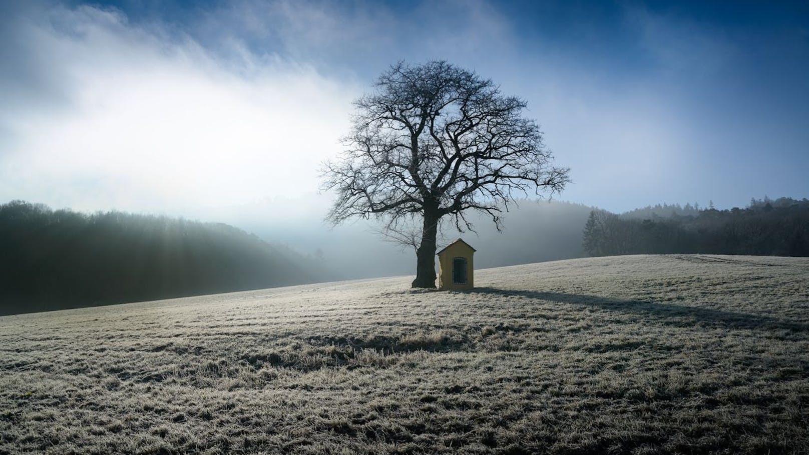 Ein frostiger Sonnenaufgang auf dem Hiesberg in Niederösterreich. Archivbild.