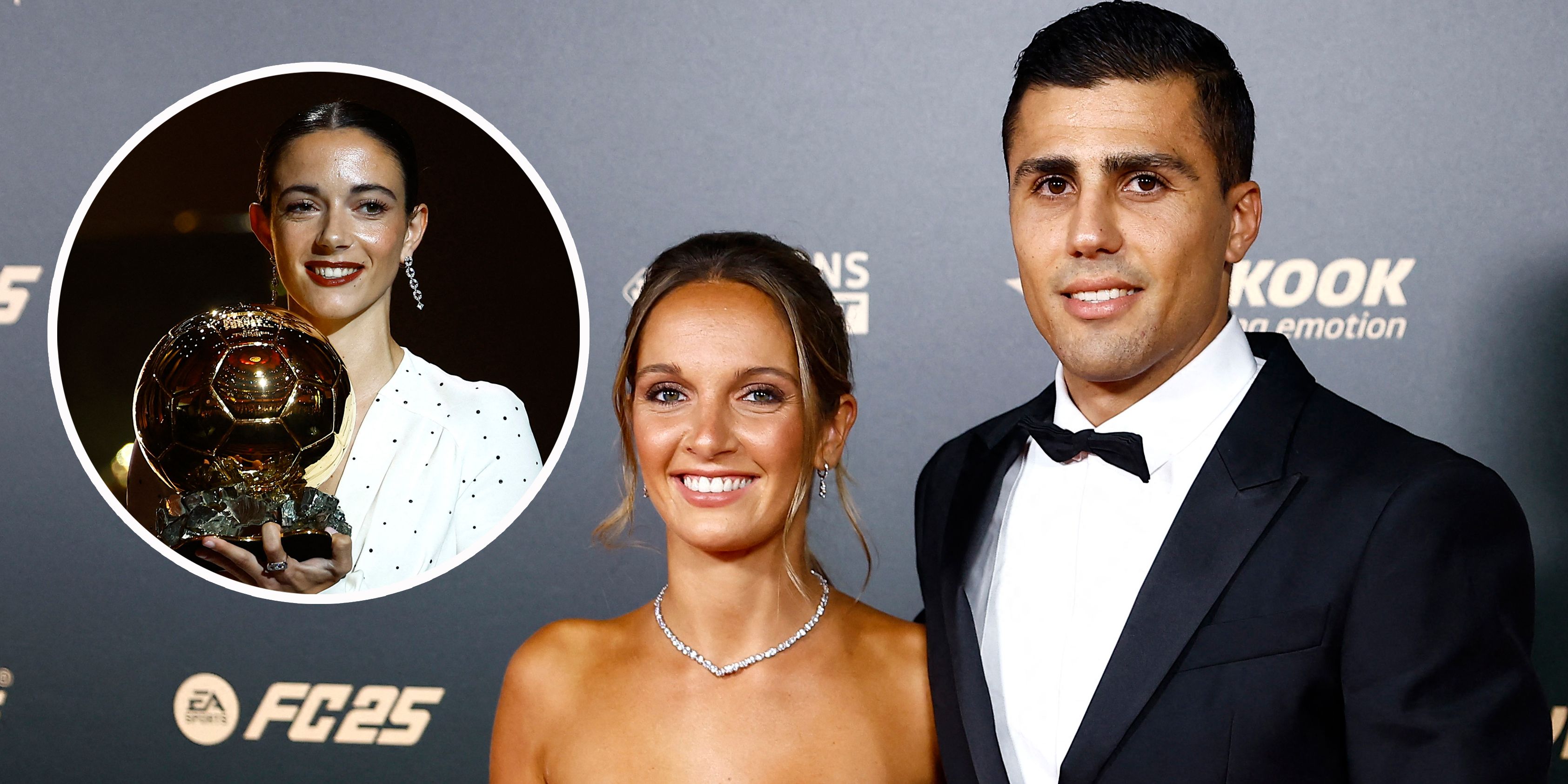 Rodri mit seiner Freundin Laura Iglesias auf dem Roten Teppich, Bonmati mit dem Ballon d'Or.