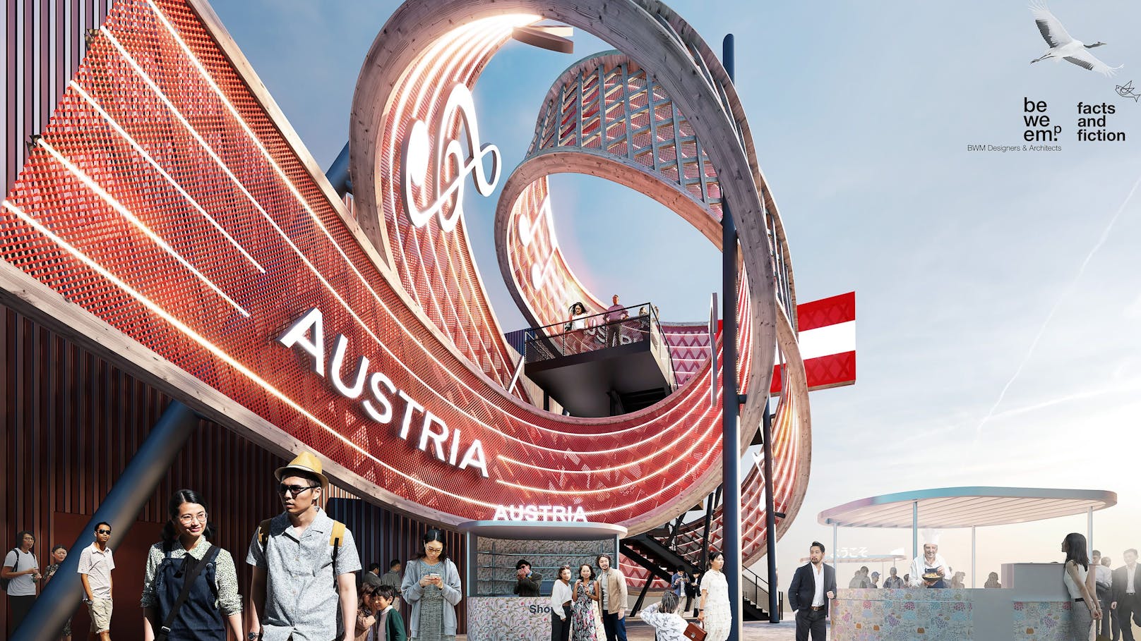 So soll das fertige Notenband am Österreich-Pavillon aussehen. (Rendering)