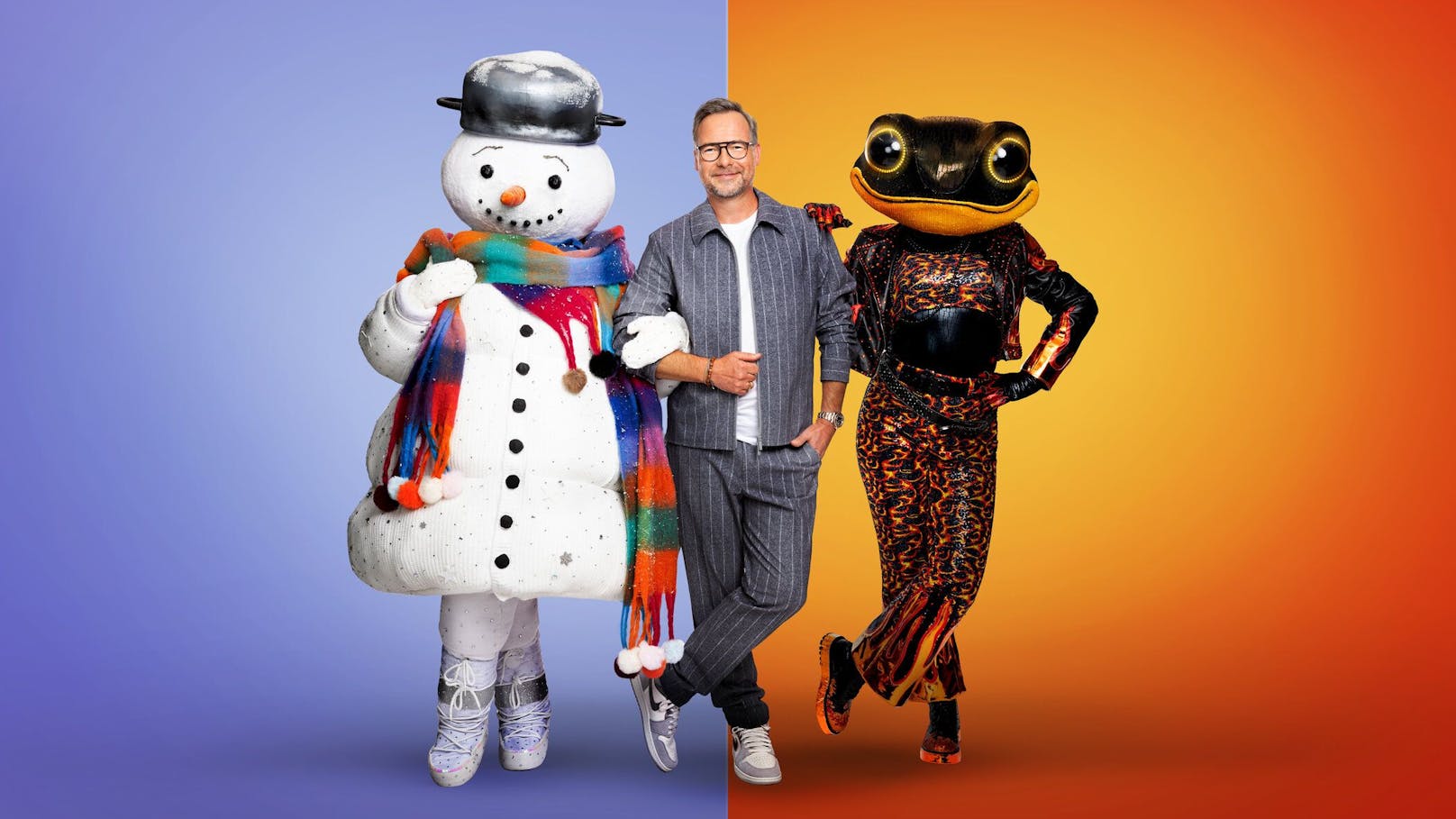 Schneemann und Feuersalamander in Primetime-Show