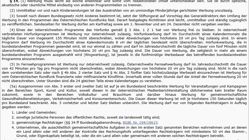 Der angesprochene Auszug aus dem ORF Gesetz