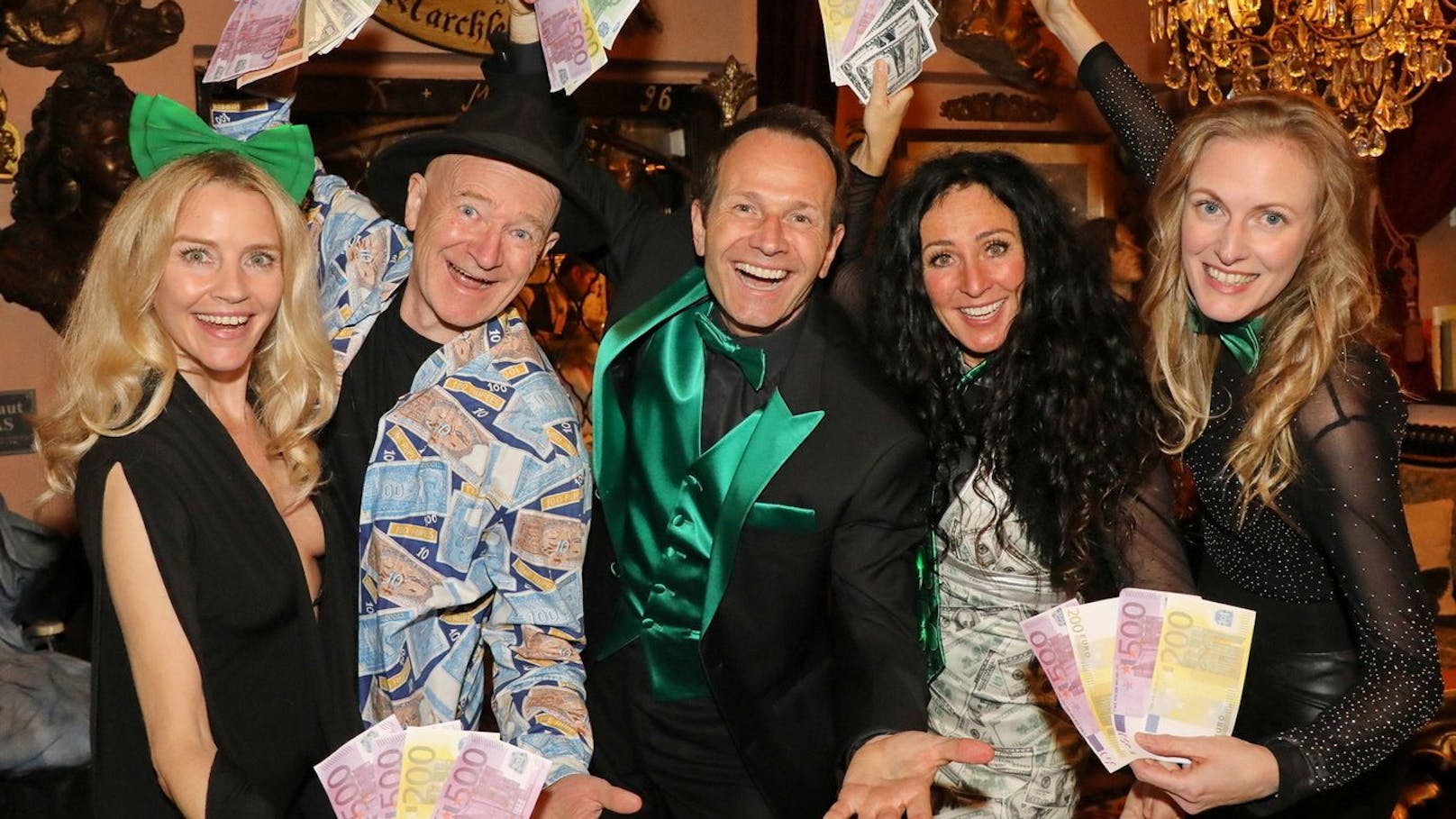 Money, Money, Money! Wendy Night, Gernot Kranner, Alexander Rüdiger mit Freundin Romana Schray, Pianistin Petra Reichel