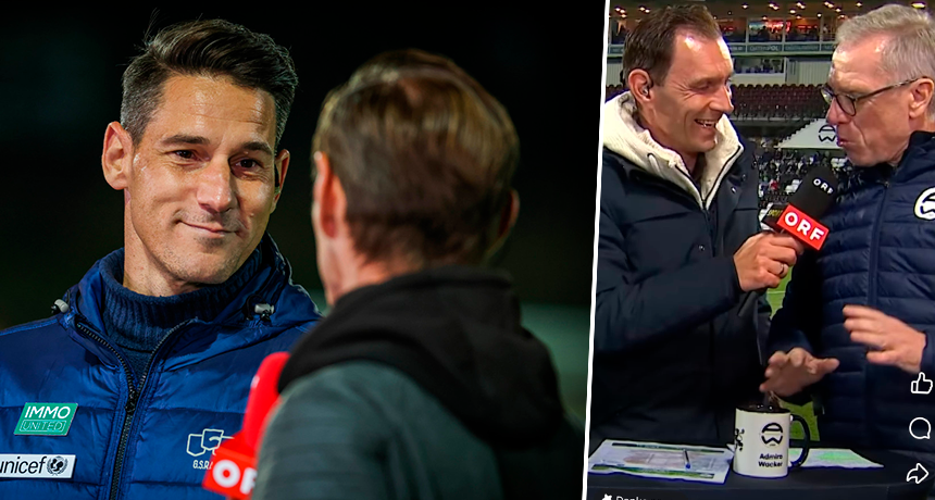 Helge Payer und Christian Diendorfer bekamen Punsch vom Admira-Boss Peter Stöger