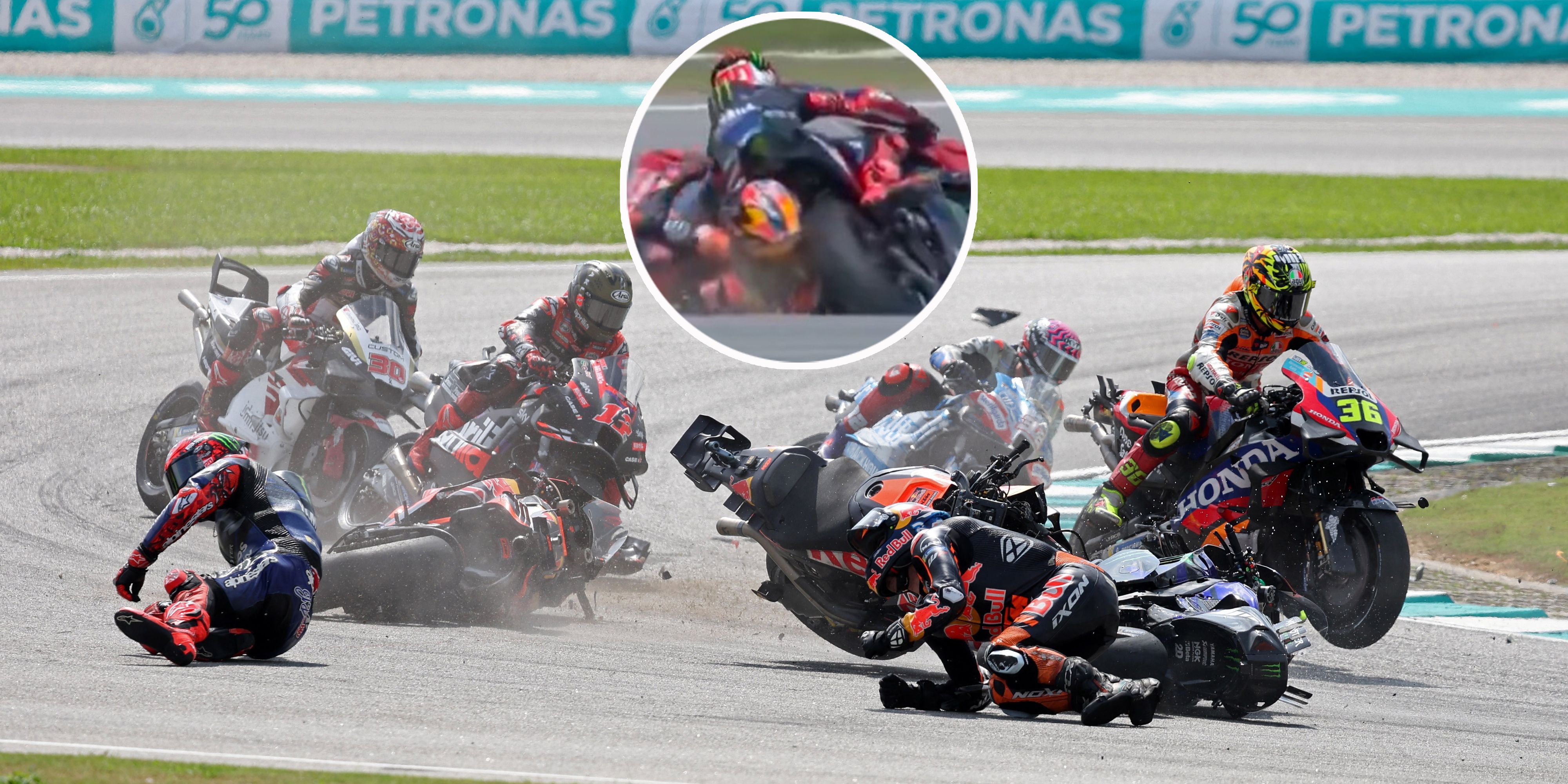 Jack Miller kracht mit dem Kopf ans Hinterrad von Fabio Quartararo.