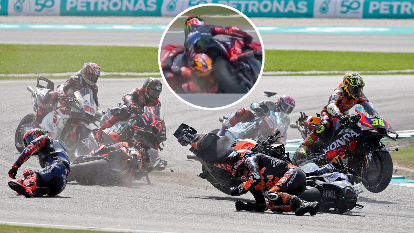 Kopf kracht auf Rad – Renn-Abbruch nach MotoGP-Crash