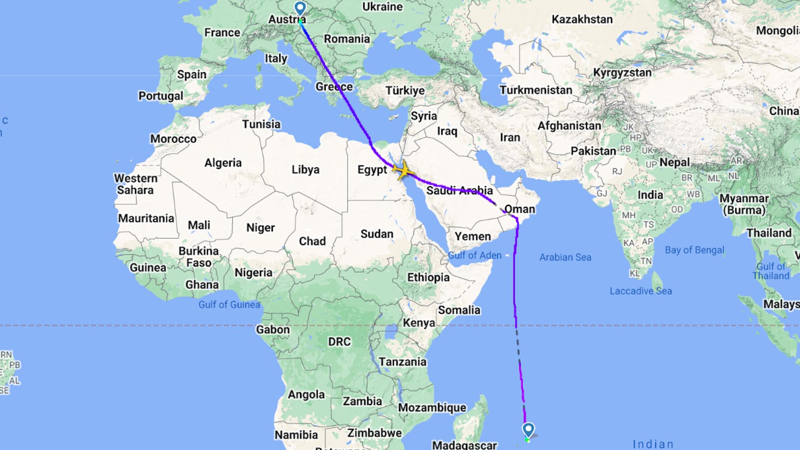 Am Sonntag konnte der AUA-Flieger schließlich doch noch Mauritius erreichen.