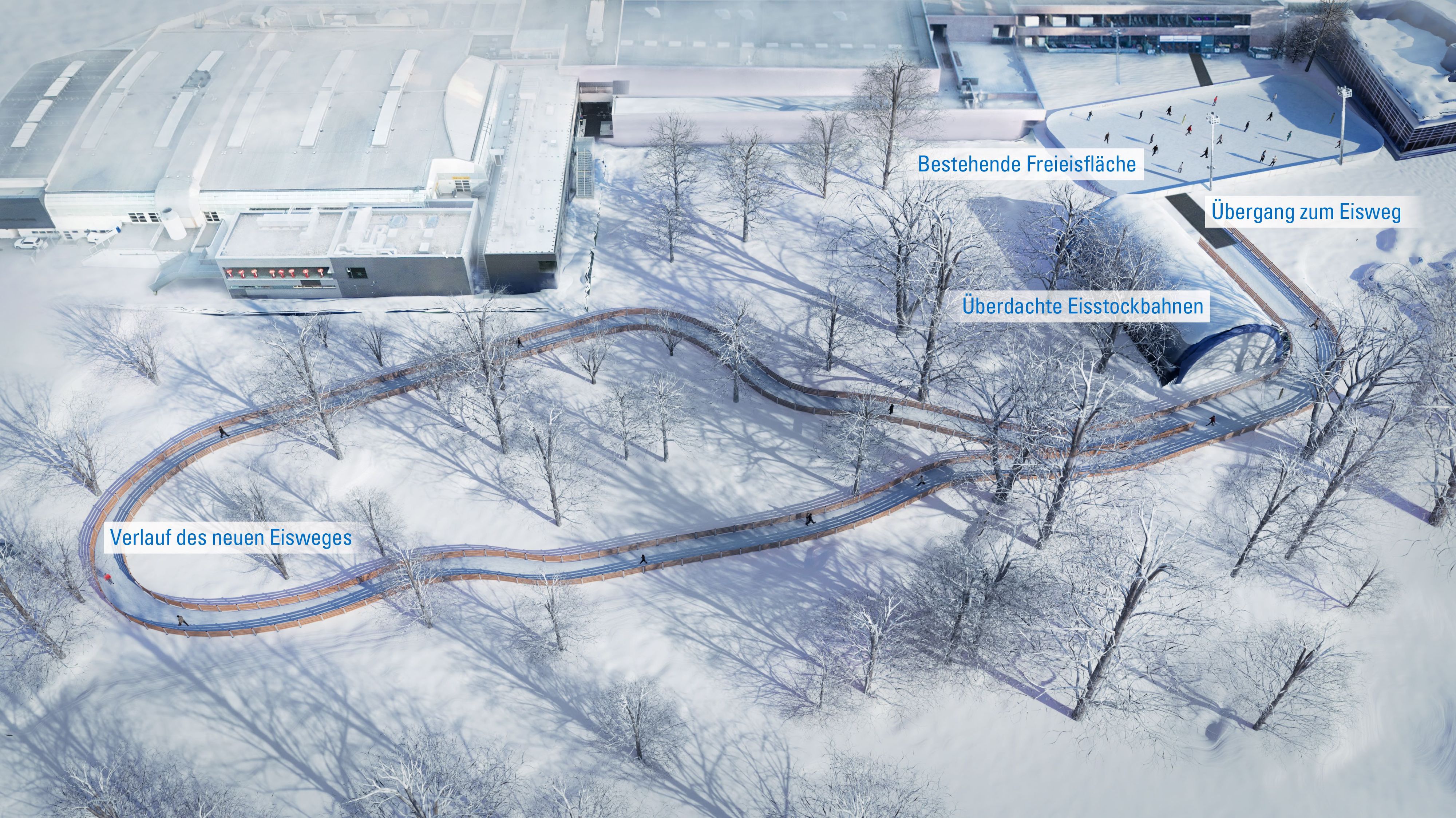 Die neue Eislaufanlage soll quer durch die Grünanlage beim Parkbad führen.
