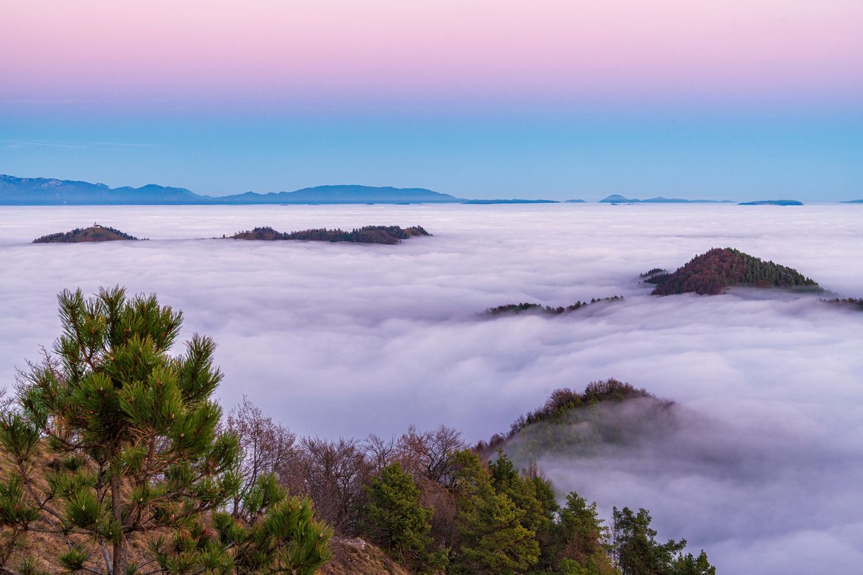 Herbst ist die Zeit der Inversions-Wetterlagen: Panoramablick auf Gipfel oberhalb einer Nebelwolke. (Symbolbild)