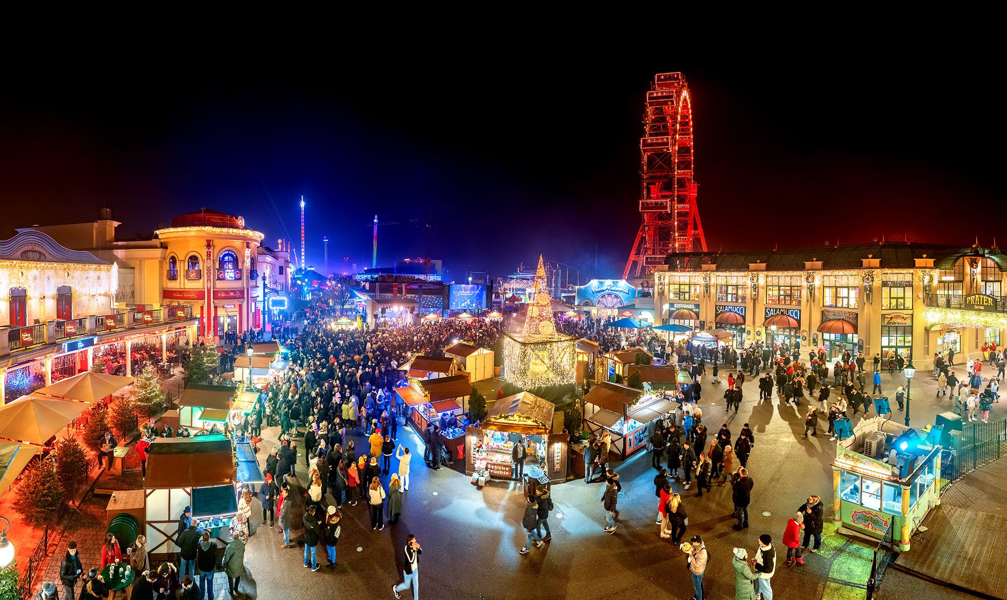 Stimmung am Riesenradplatz mit gratis Konzerten und Champagner, Austern und Trüffeln zubereitet vom Sternekoch