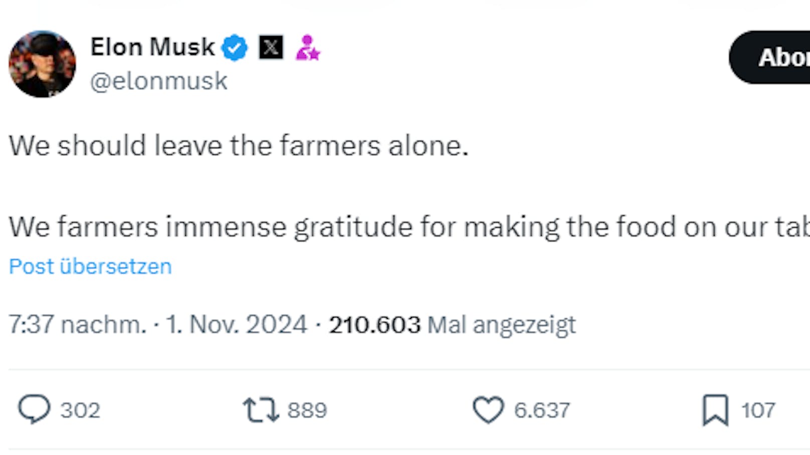 Tweet von Elon Musk