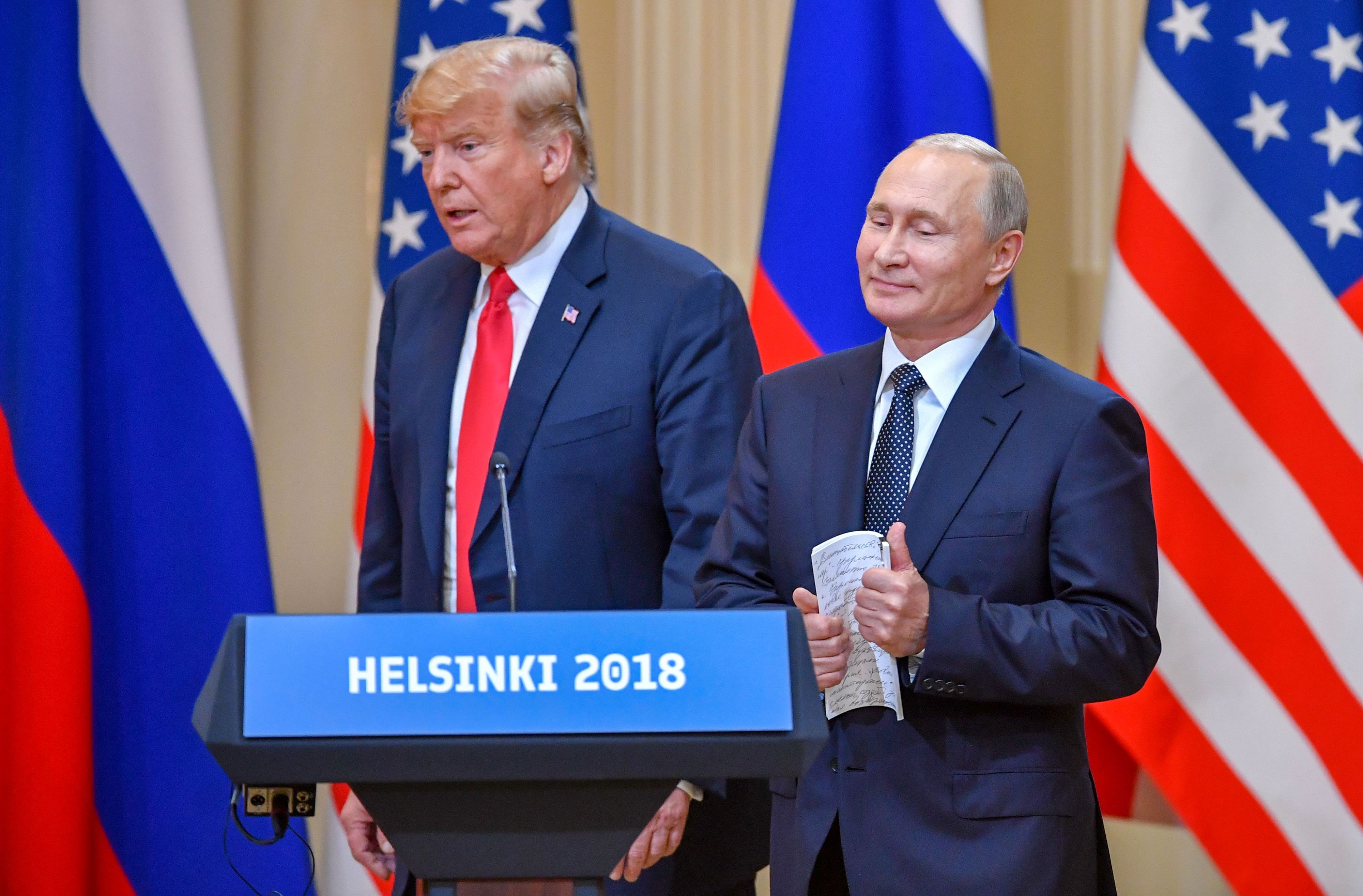 Man kennt sich bereits: Der alte und wohl neue US-Präsident Donald Trump bei einem Treffen mit Kreml-Herrscher Wladimir Putin in Helsinki, 16. Juli 2018.