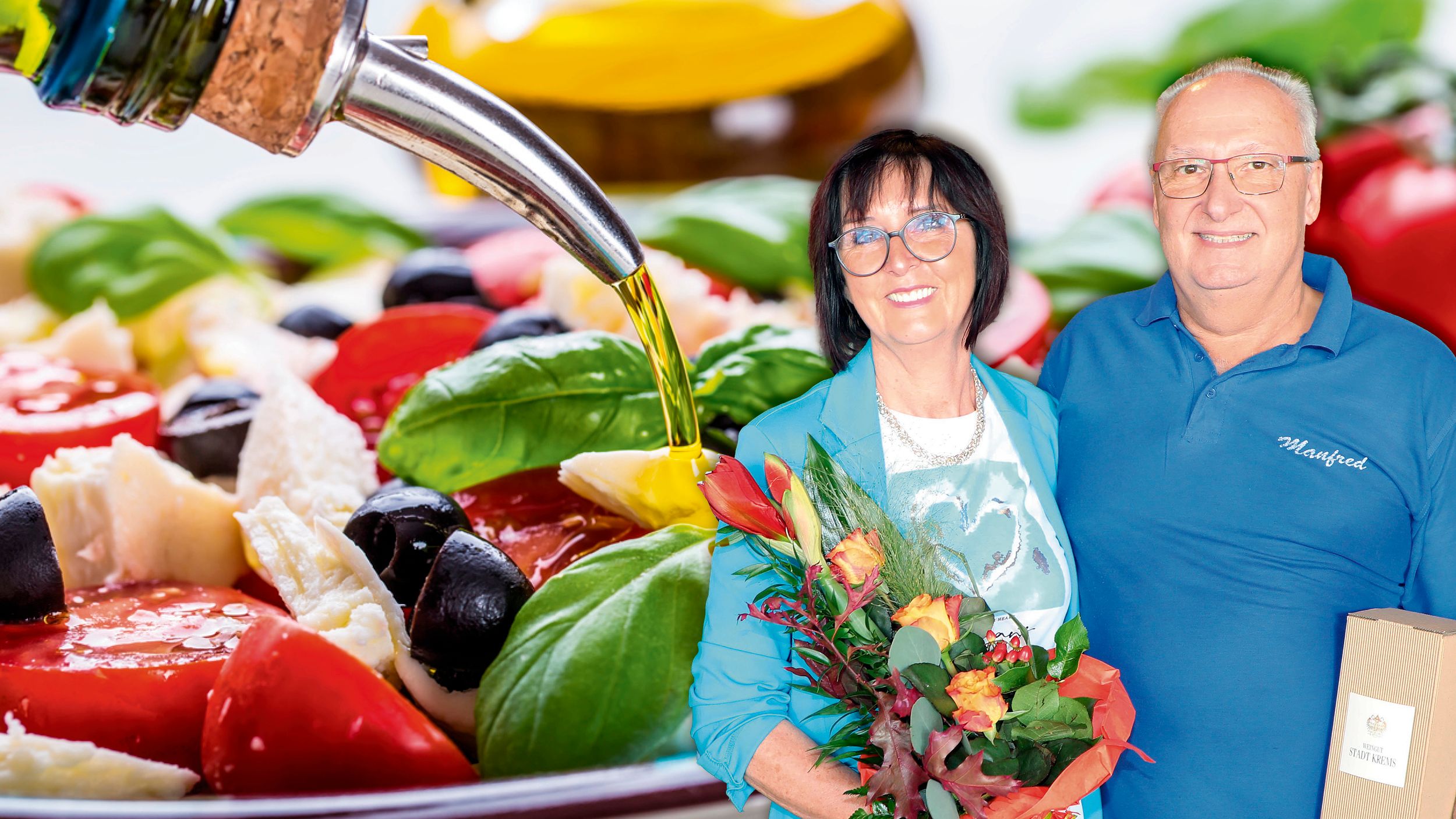 Blumen und Wein für Christina und Manfred Kröll zum Abschied