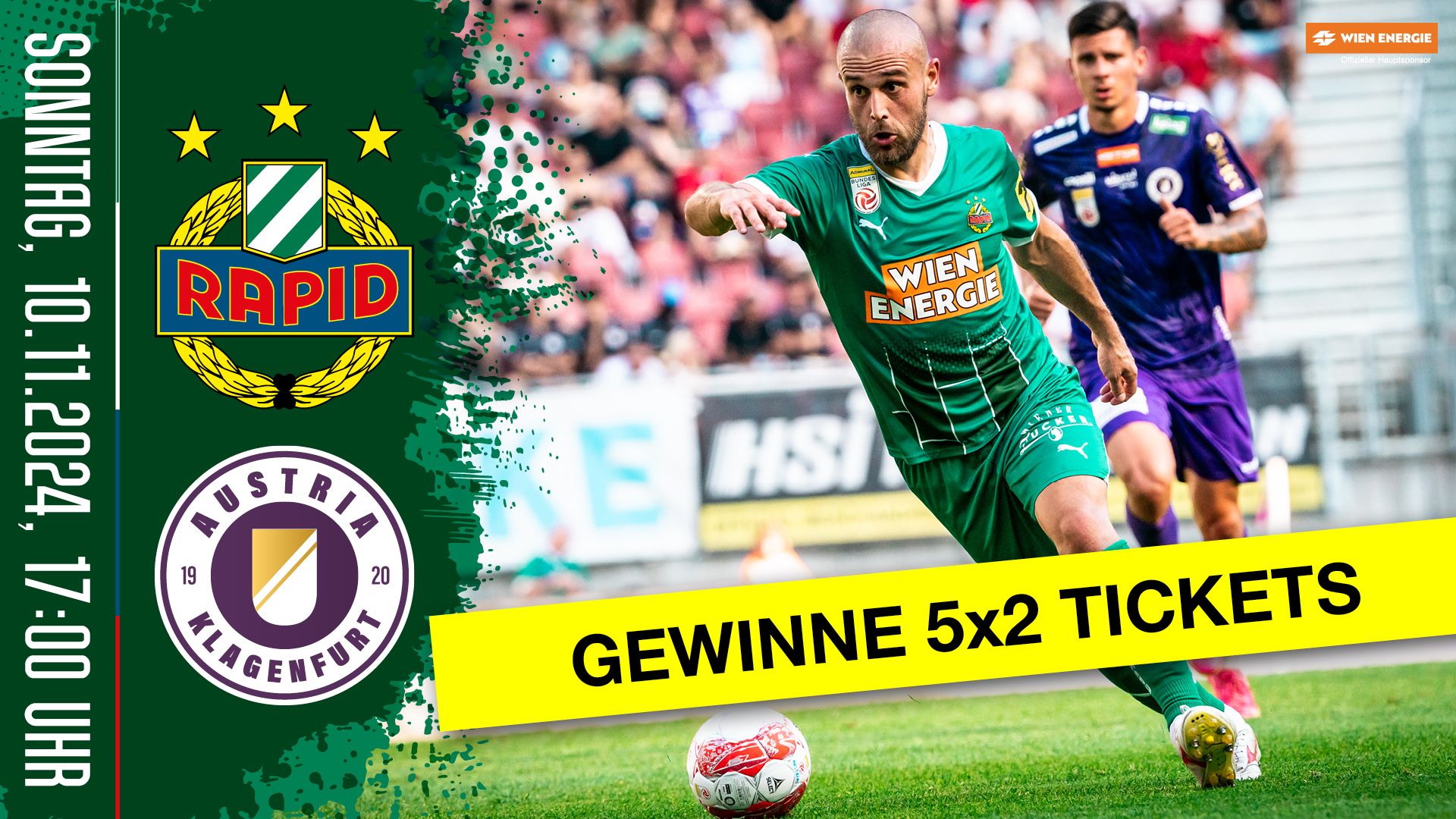 Das Bundesliga-Highlight SK Rapid vs. Austria Klagenfurt kannst du am kommenden Sonntag, 10.11. live im Allianz Stadion erleben.