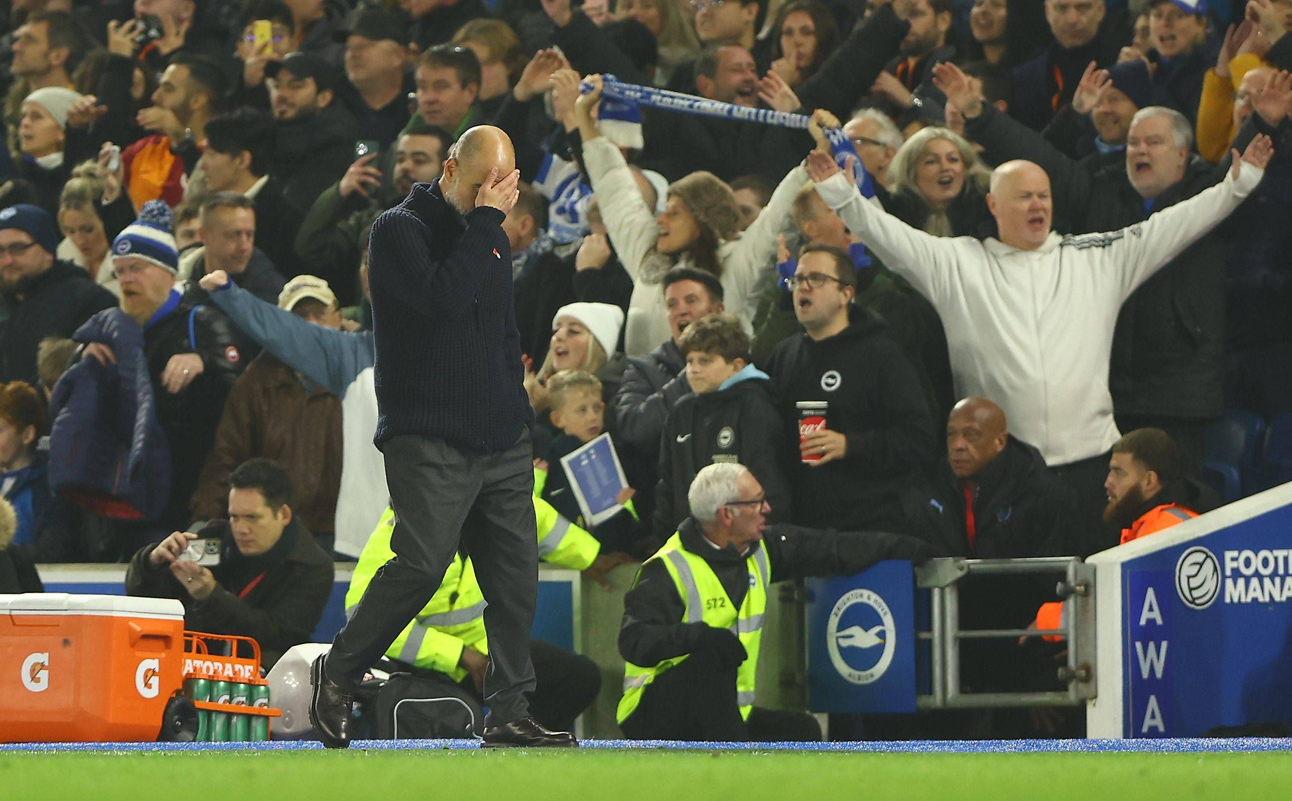 Pep Guardiola konnte seine Enttäuschung in Brighton nicht verbergen.