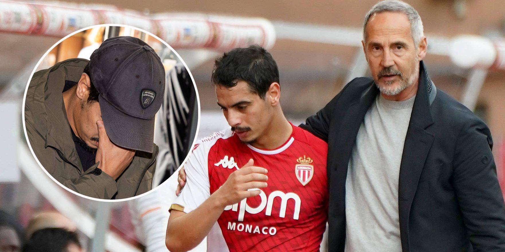 Ben Yedder und Monaco-Trainer Adi Hütter (r.). Links versteckt er beim Gerichtstermin sein Gesicht.