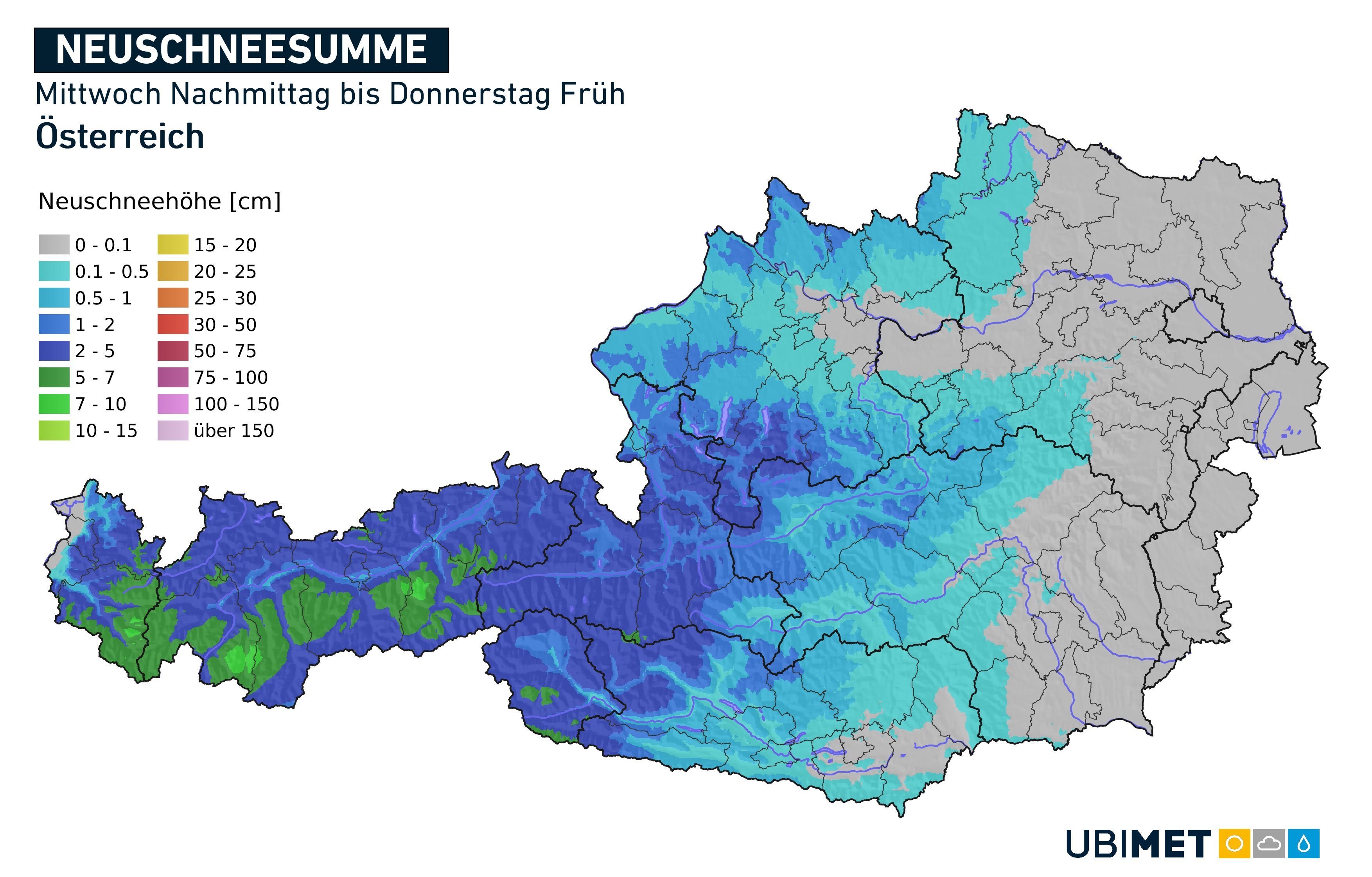  Auf den Bergen im Westen rund 5 Zentimeter, Flocken aber auch in Innsbruck und Salzburg möglich.
