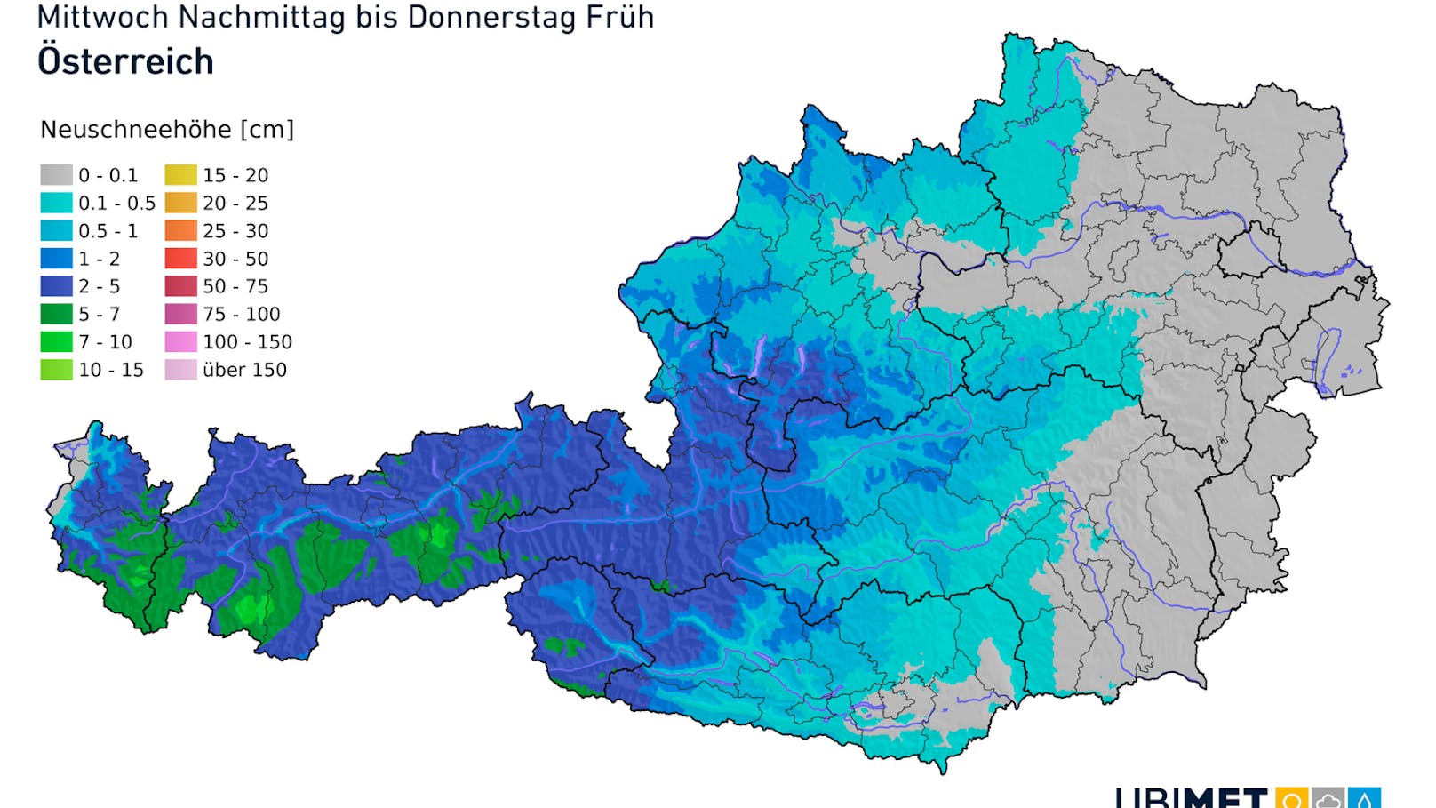 Neuschneesumme: Die aktuelle Prognose bis Donnerstagfrüh.