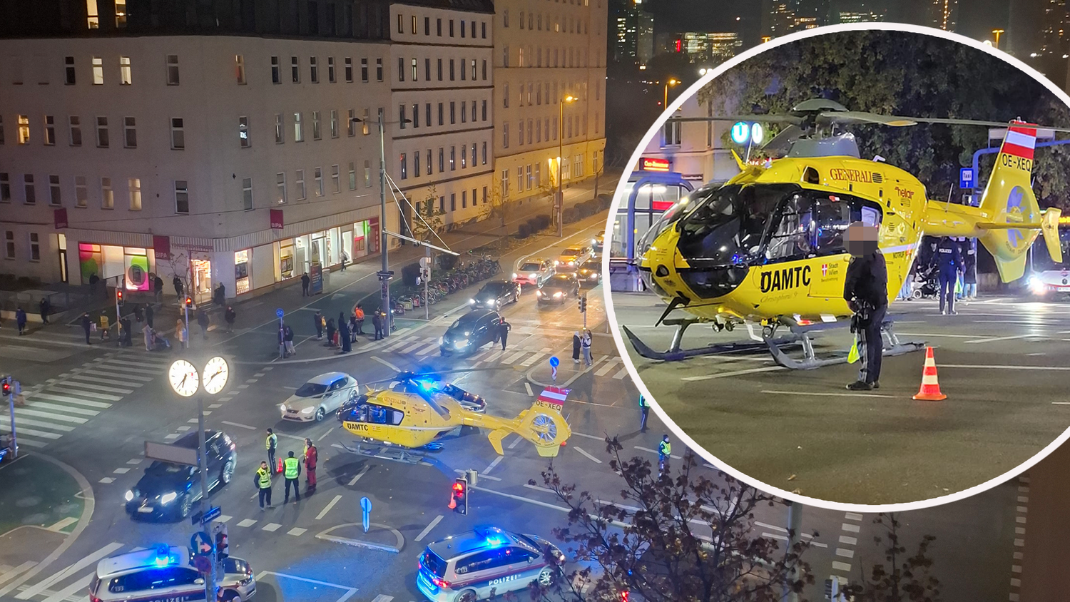 In der Nähe vom Praterstern landete ein Rettungshelikopter am Donnerstagabend mitten auf der Straße.