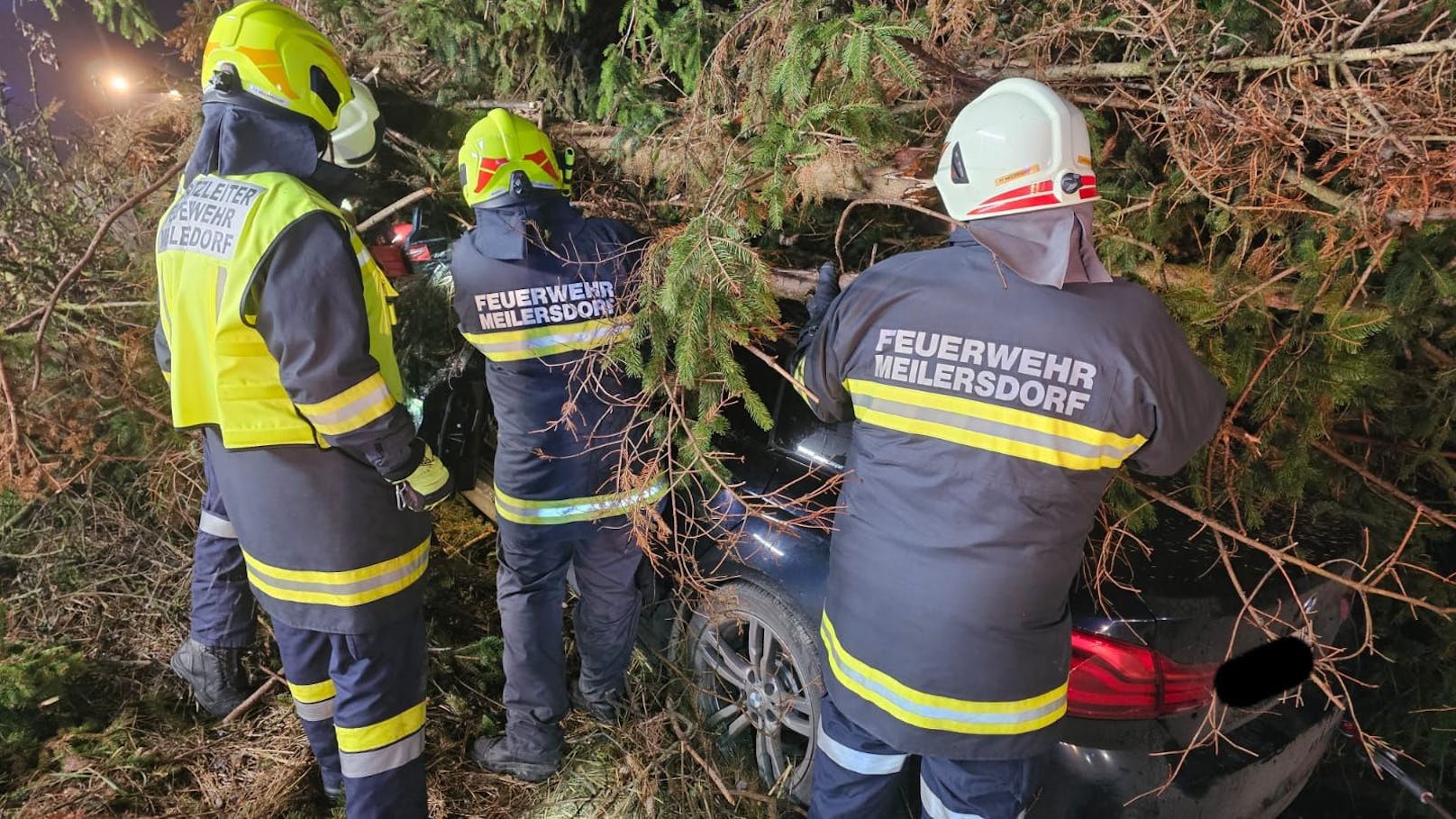 Crash gegen Holzhaufen: Feuerwehr im Einsatz