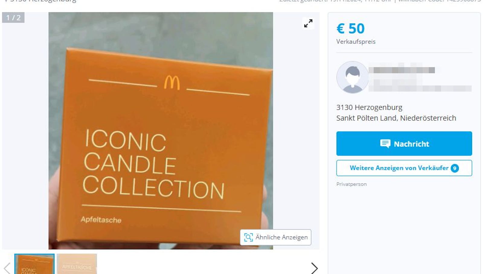 50 Euro erwartet sich der Verkäufer, obwohl die Kerzen derzeit viel billiger bei McDonald's erhältlich sind. 