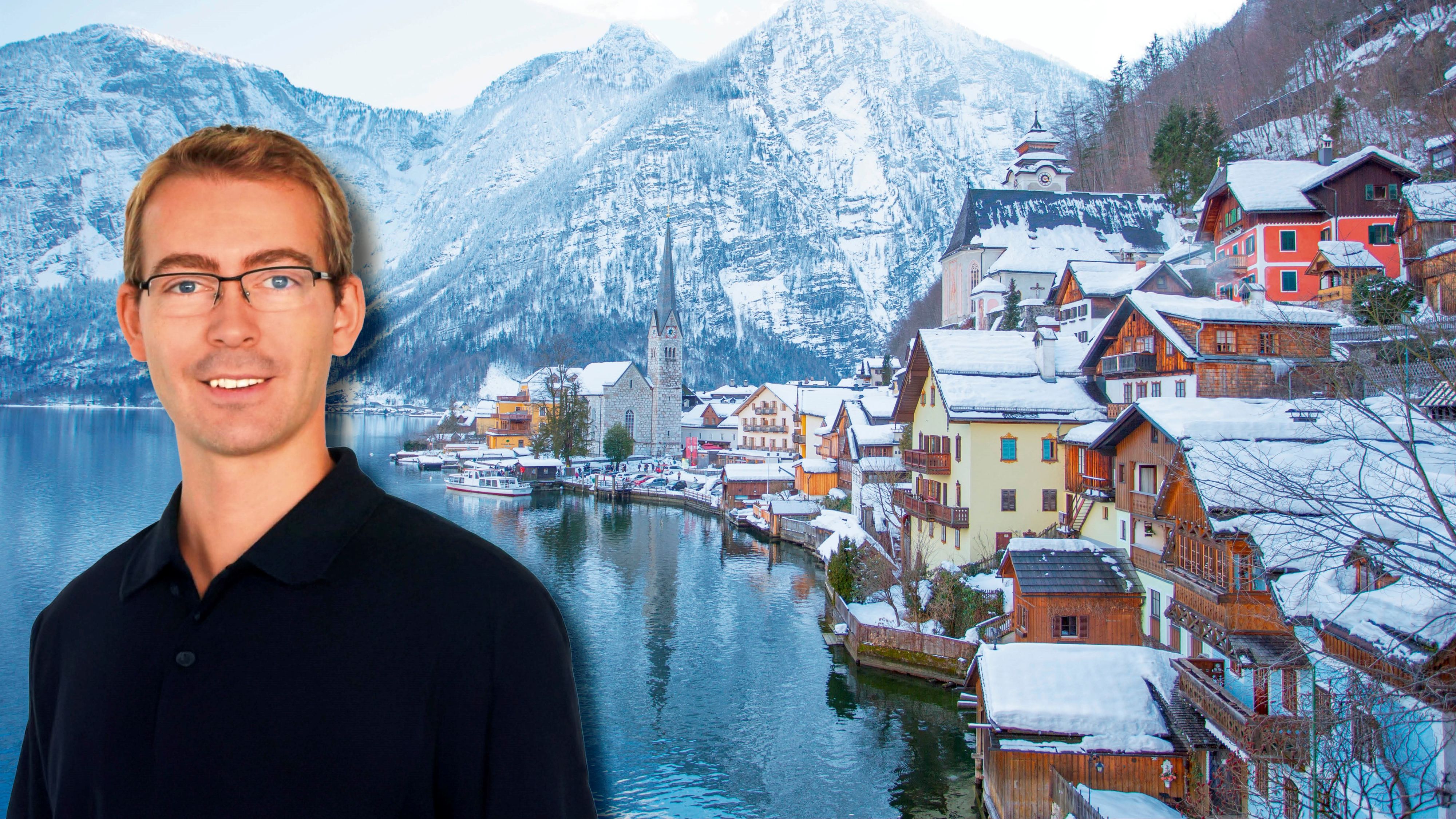 Auch in der idyllischen Salzkammergut-Gemeinde Hallstatt (Bez. Gmunden) wird Schnee erwartet. Im Bild: Steffen Dietz von Ubimet (Archivbild)