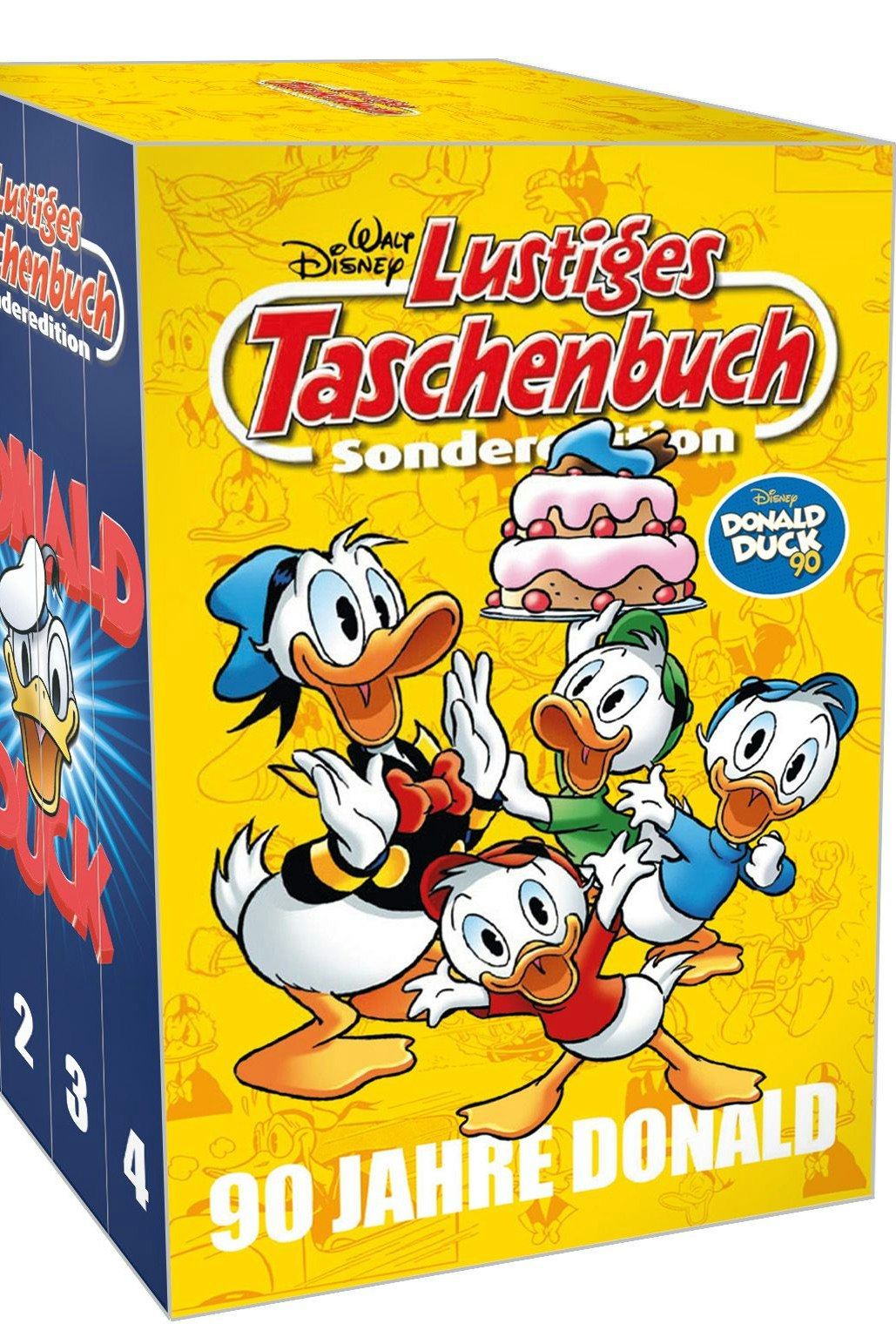 Die Jubiläumsbox der Lustigen Taschenbücher anlässlich des 90. Geburtstages von Donald Duck, 1.216 Seiten in 4 Bänden, 40,50 Euro