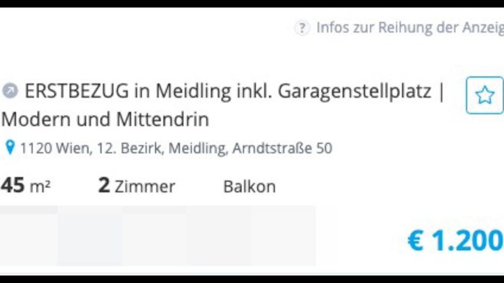 45 Quadratmeter in Meidling: Diese Neubauwohnung mit Balkon und Garagenplatz kostet satte 1.200 Euro.