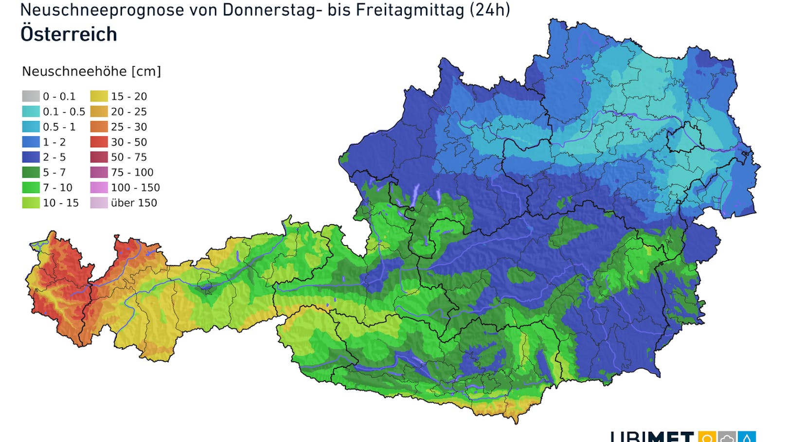 Die genauen Schneehöhen.