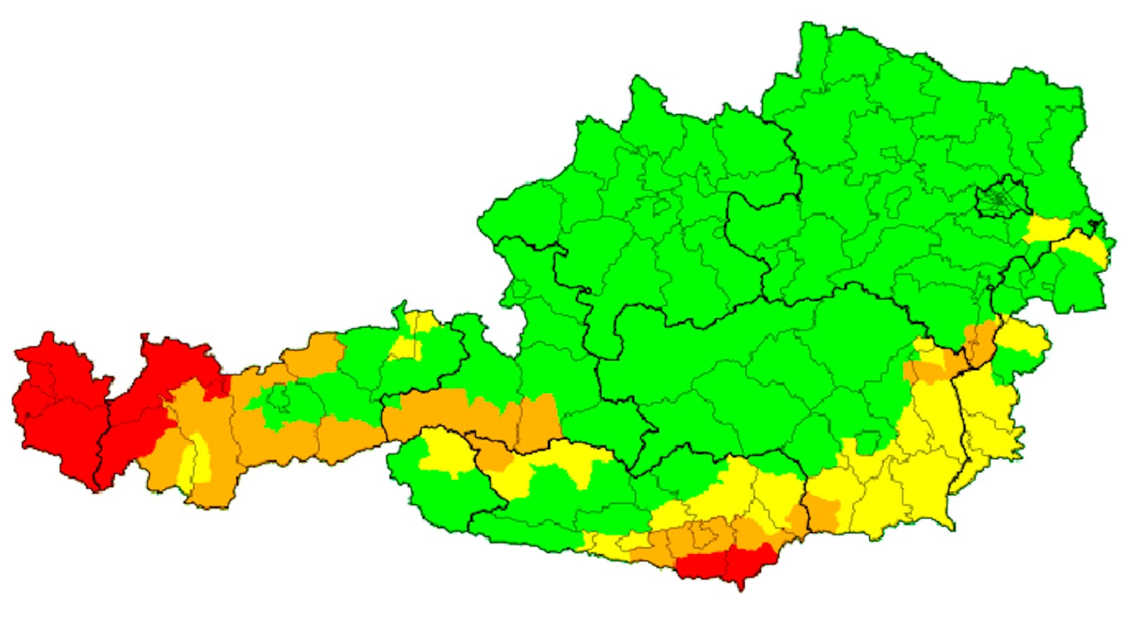 Die aktuellen Unwetter-Warnungen für Österreich.