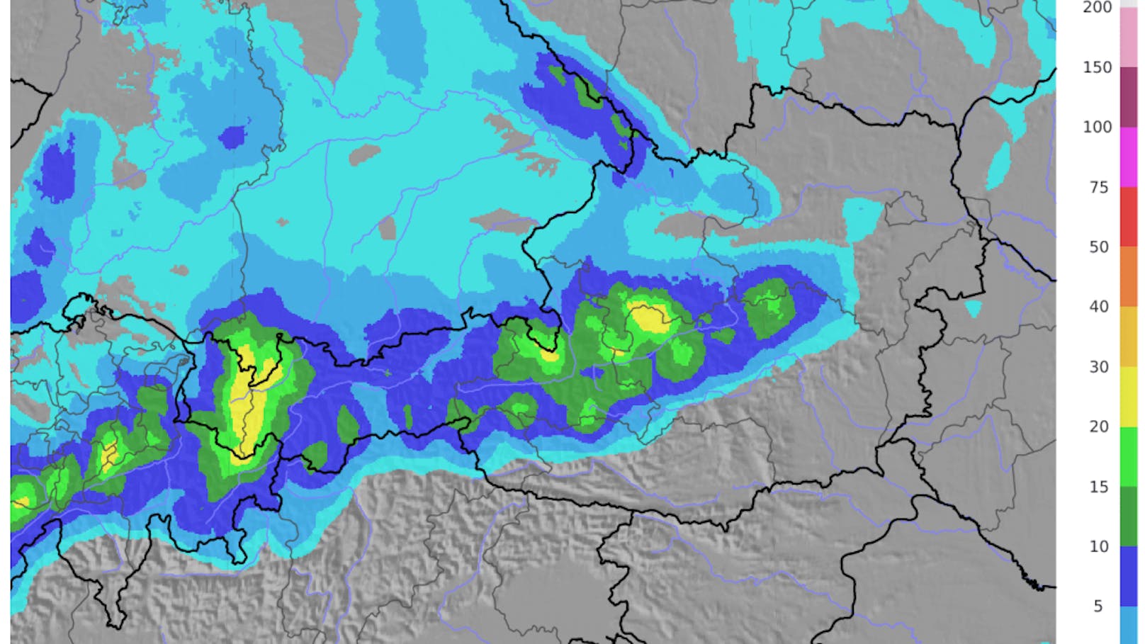 Die Neuschneemengen am Samstag.