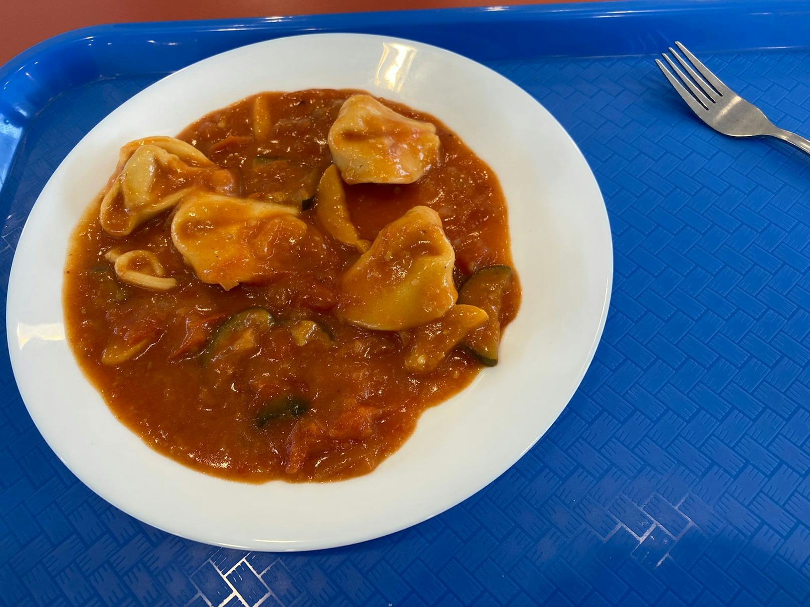 Tortellini mit undefinierbarer Sauce ist eine weitere Speise, die den Kinder im Gymnasium in Floridsdorf nicht schmeckt.