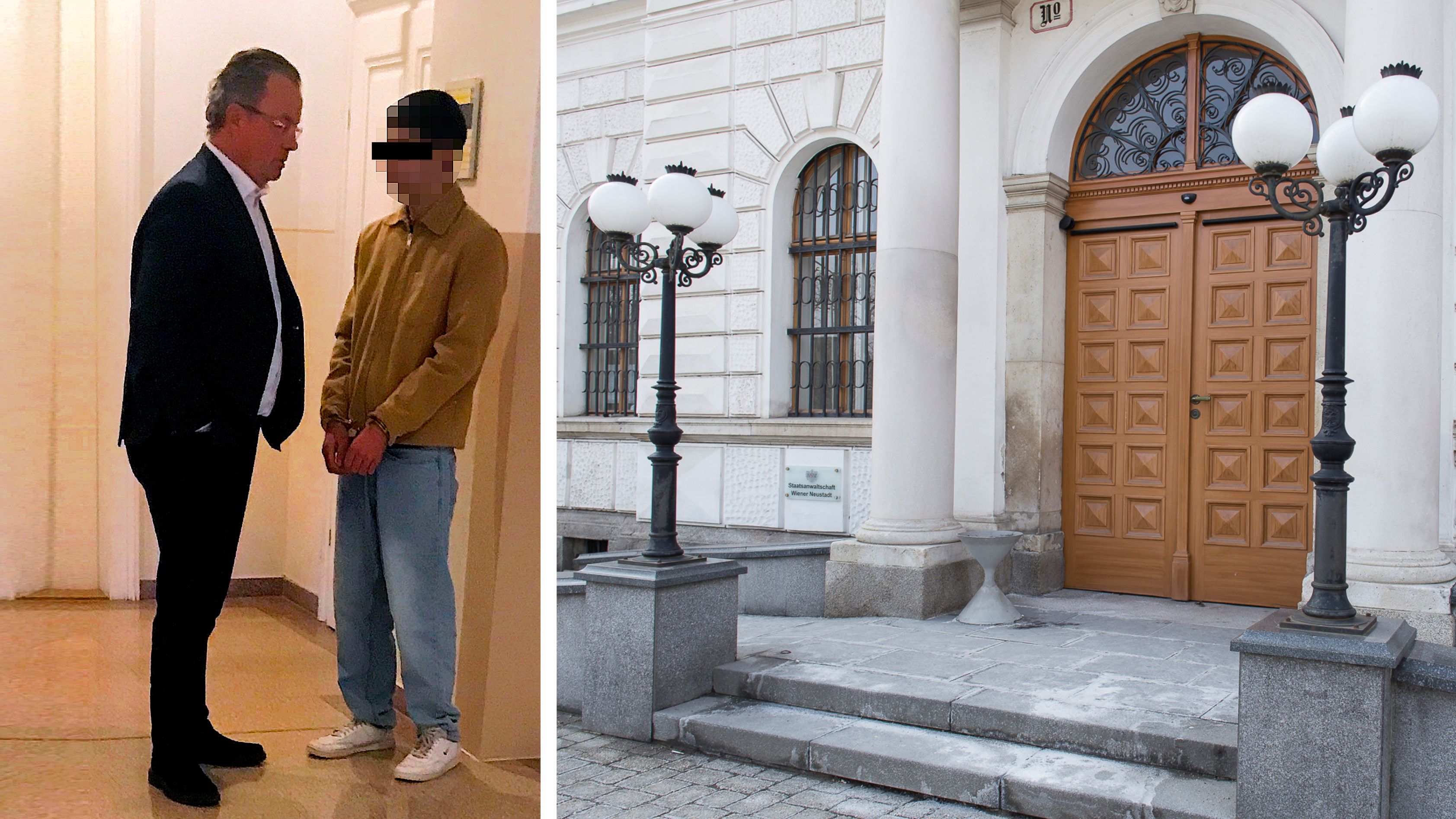 Prozess wegen IS-Material und versuchter Vergewaltigung: Anwalt Andreas Reichenbach und sein Mandant vor dem Prozess in Wr. Neustadt