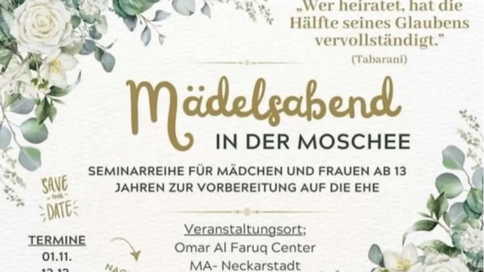 Dieser Flyer sorgte für Aufsehen: Mädchen ab 13 Jahren werden zum Ehe-Seminar eingeladen.