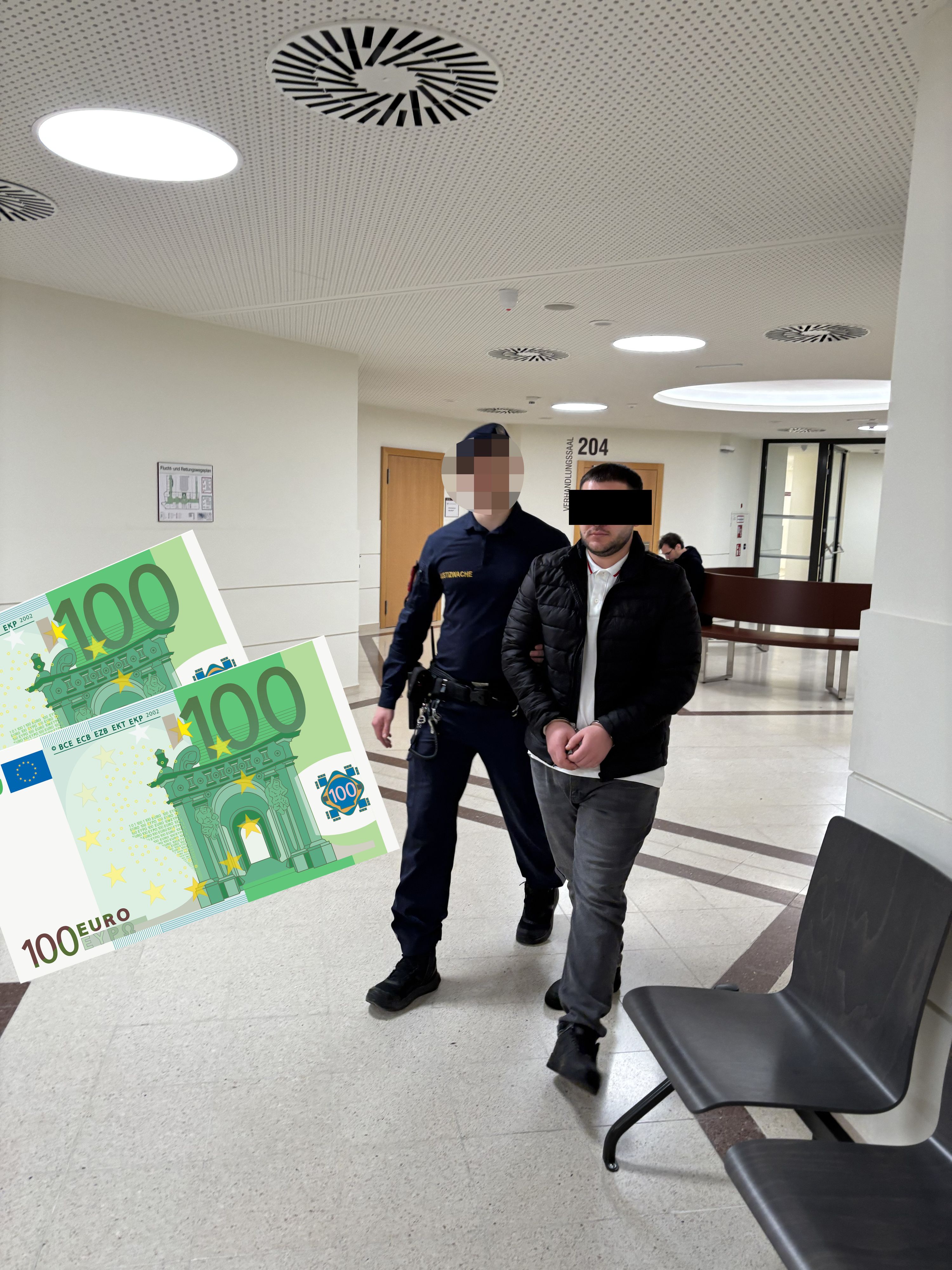 Angeklagter wollte mit zwei falschen Hundertern zahlen. 