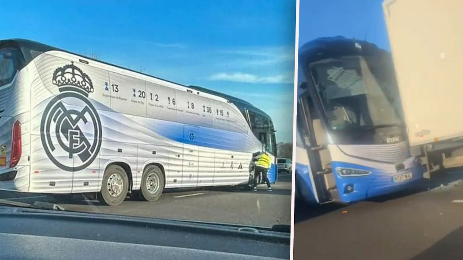 Real-Bus in Unfall auf Autobahn verwickelt