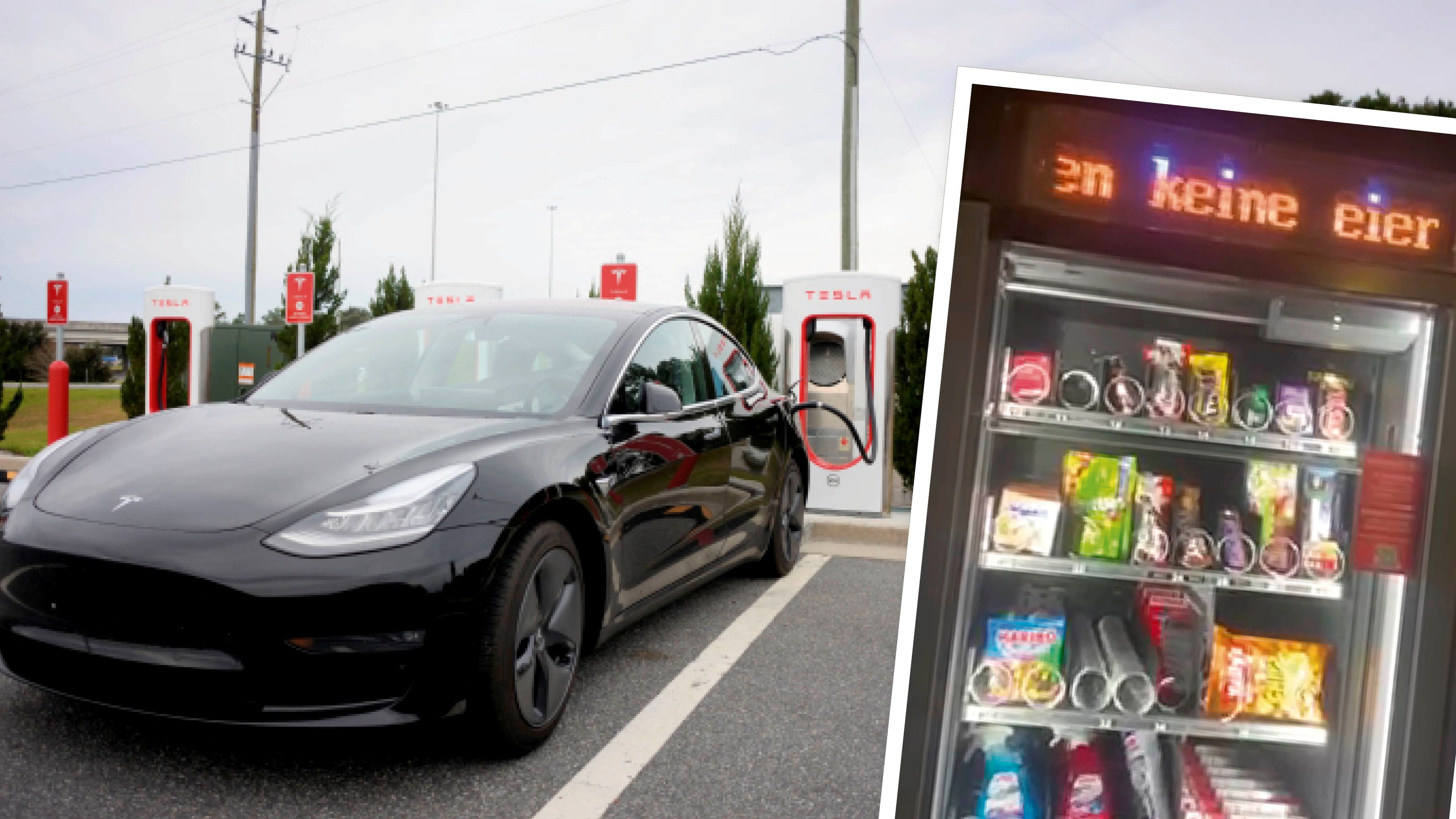 Tesla-Fahrer sind sauer: Sie werden von einem Snack-Automaten beleidigt.