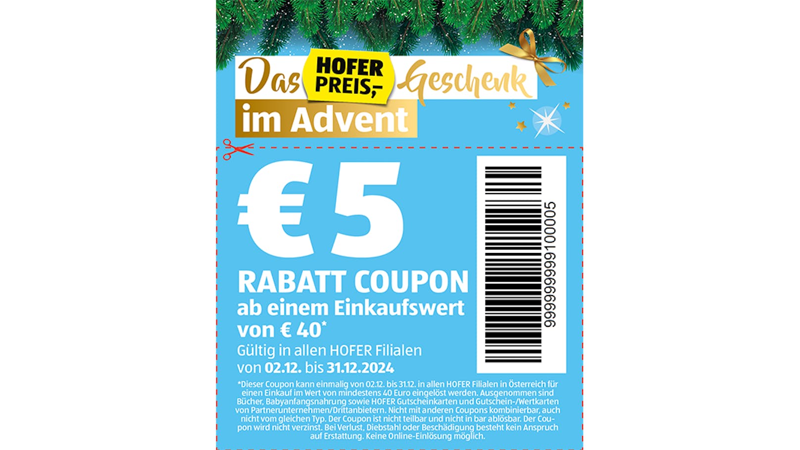 Der Gutschein ist nicht mit anderen Coupons kombinierbar (auch nicht vom gleichen Typ); nicht teilbar und nicht in bar ablösbar.