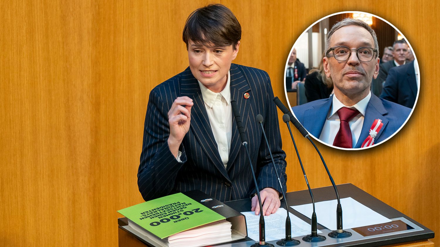 Sigrid Maurer stört sich am großen freiheitlichen Block um FPÖ-Chef Herbert Kickl.