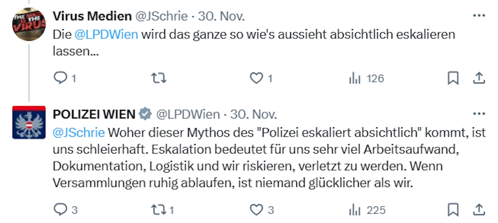 Scharfe Worte auf X: Die Wiener Polizei trat den digitalen Zündlern rund um die Pro-FPÖ-Demo am 30. November 2024 entschieden entgegen.