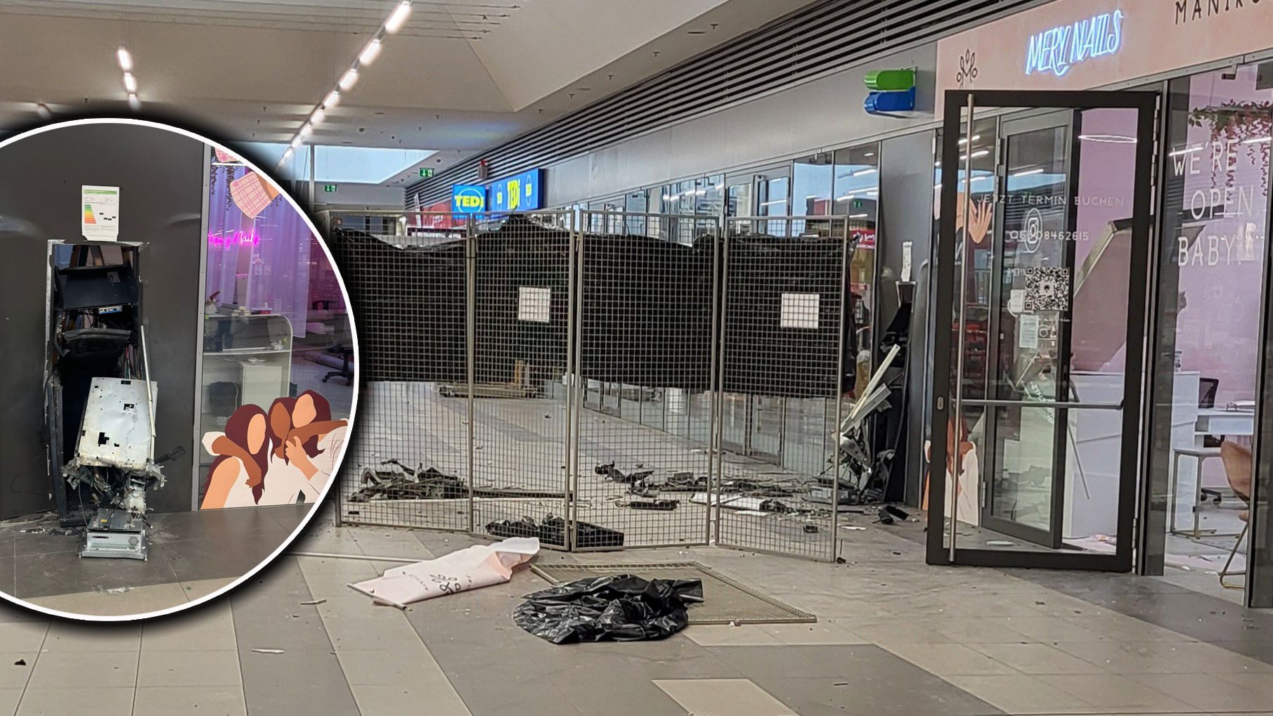 Drei unbekannte Männer sollen diesen Bankomaten gesprengt haben.